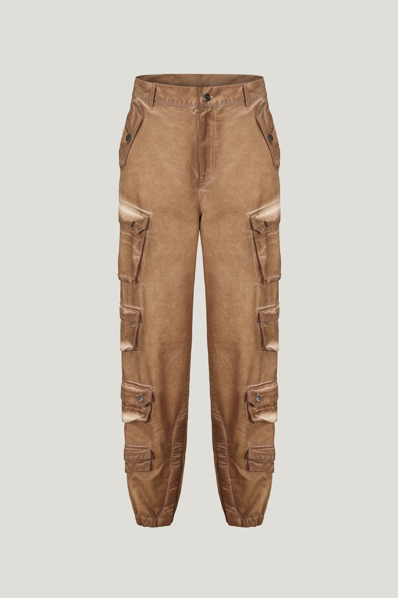 LIFEGOESON Distressed Multi-Pocket Layered Cargo Pants Earth