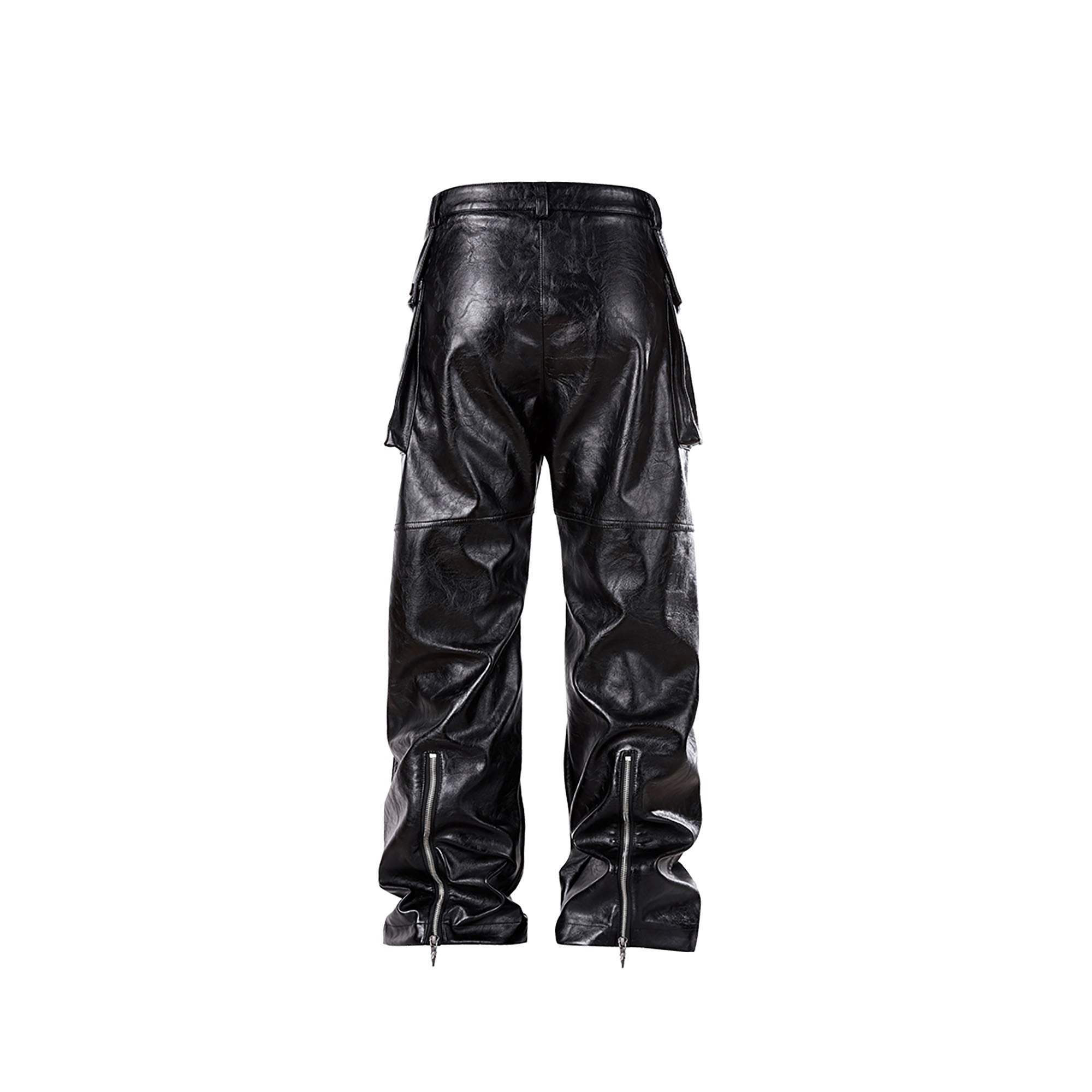 FORFEARTHAT Glossy Panel Zip Hem PU Cargo Pants