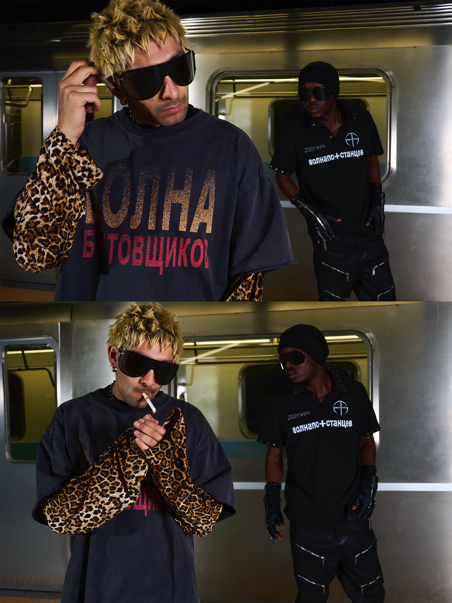 REBEL WAVE Leopard Layered Washed Graphic Long-Sleeve Tee