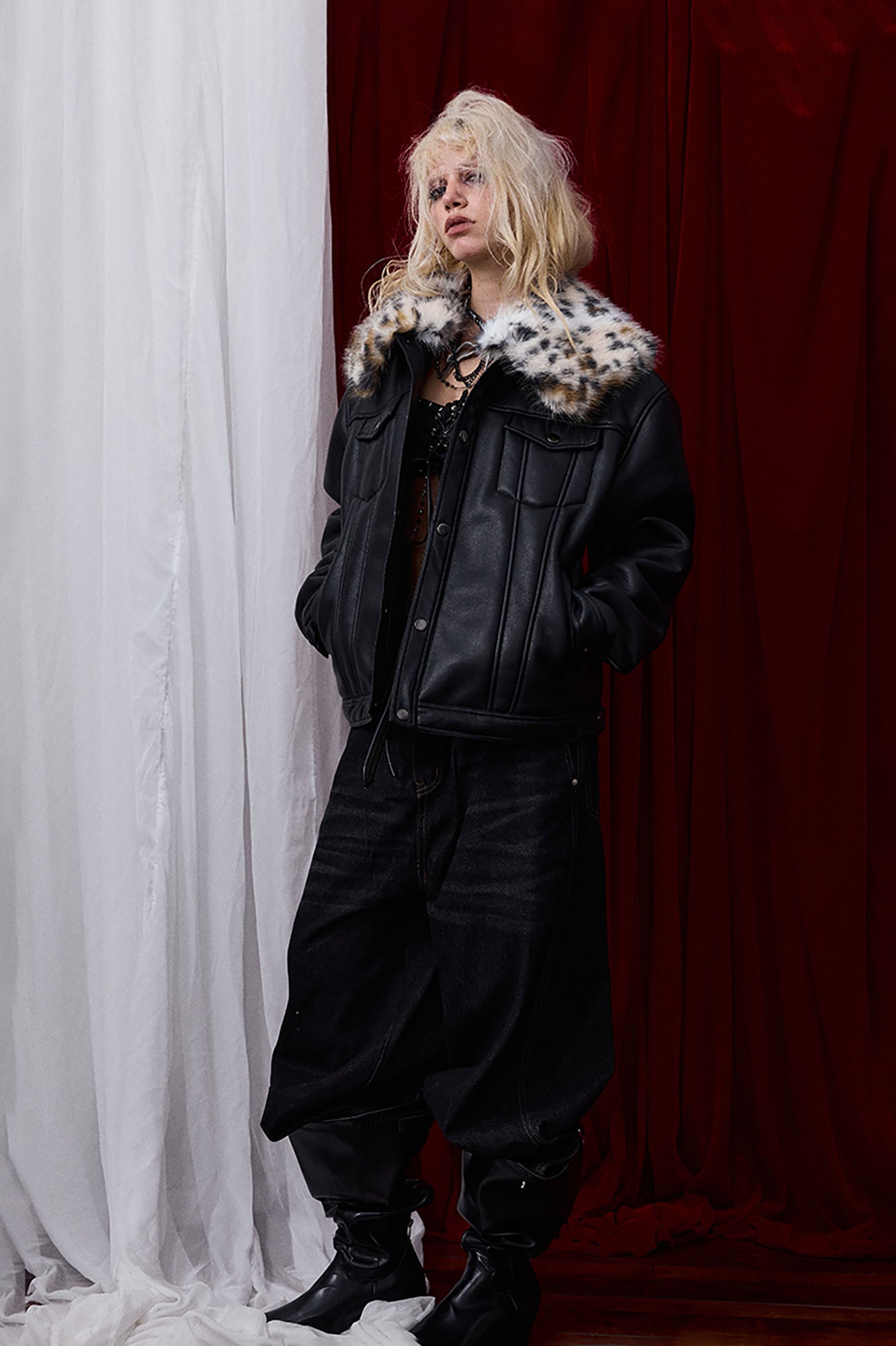 DONSMOKE × NANA Detachable Leopard Collar PU Jacket, premium urban and streetwear designers apparel on PROJECTISR.com, DONSMOKE