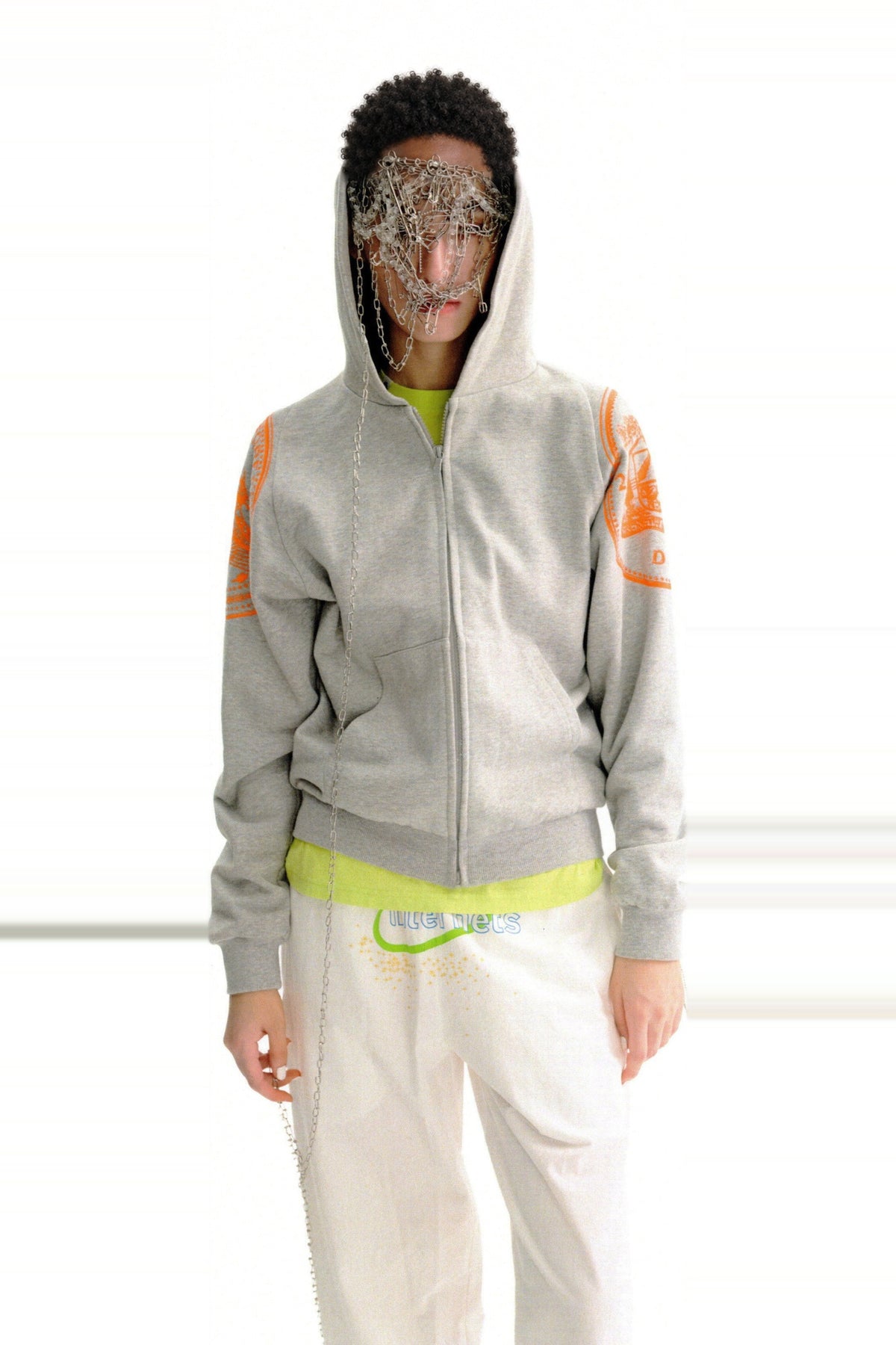URBAN+FOREST Mythic Coin Graphic Double-Layer Hooded Jacket — half body · Gray