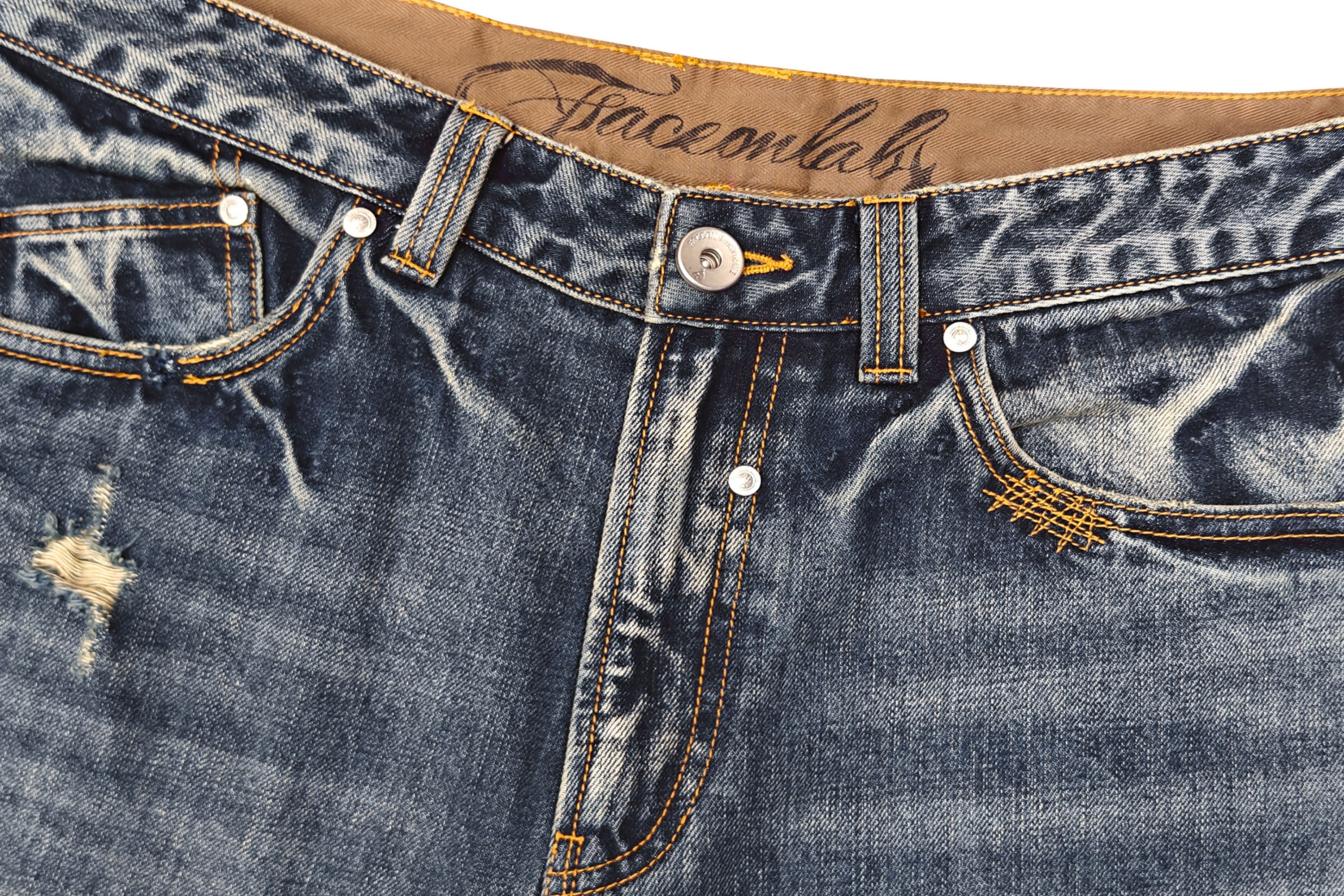 FACEONLAB Grunge Distressed Straight-Leg Jeans