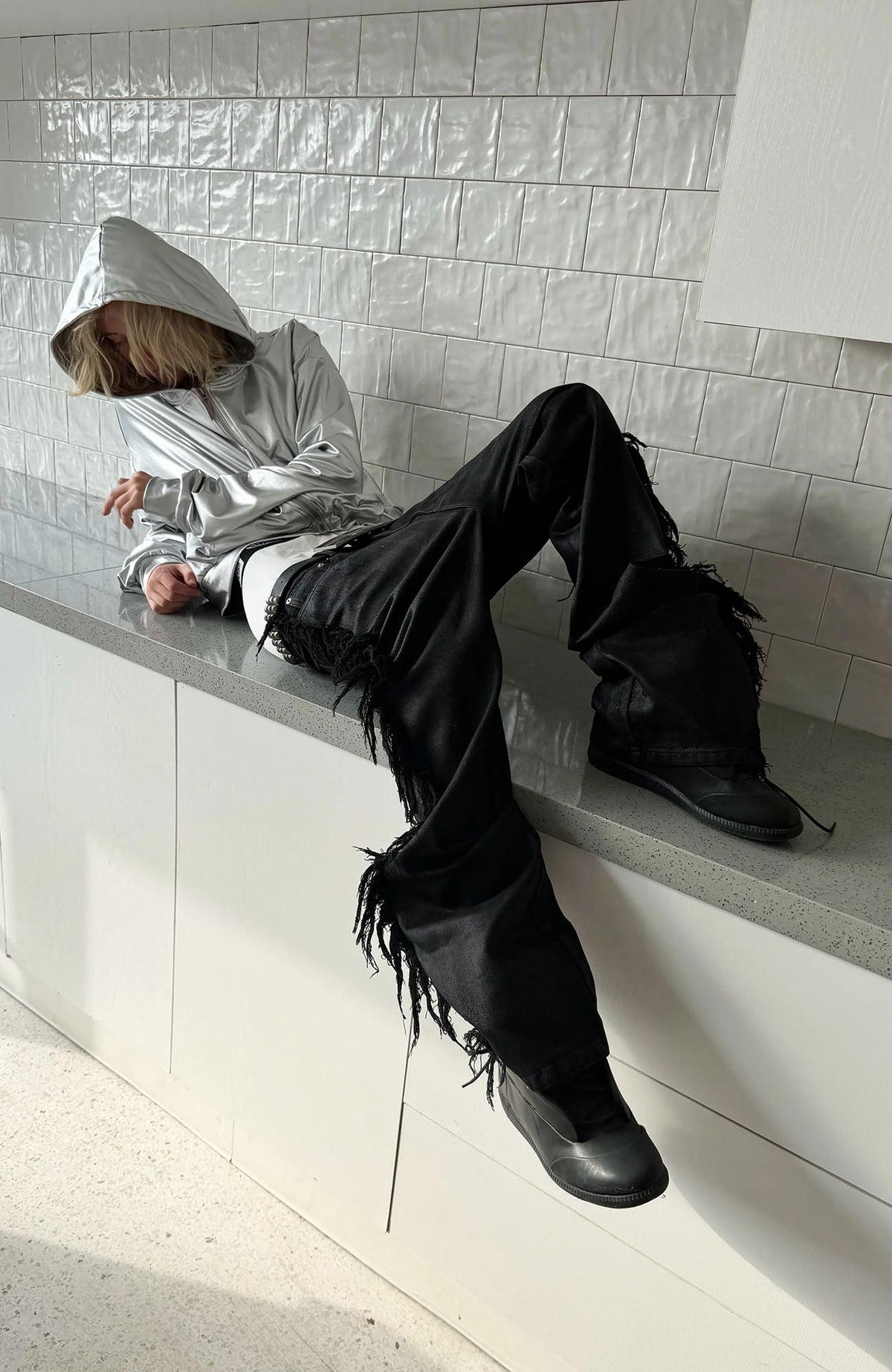REBEL WAVE Frayed Raw Edge Flared Jeans