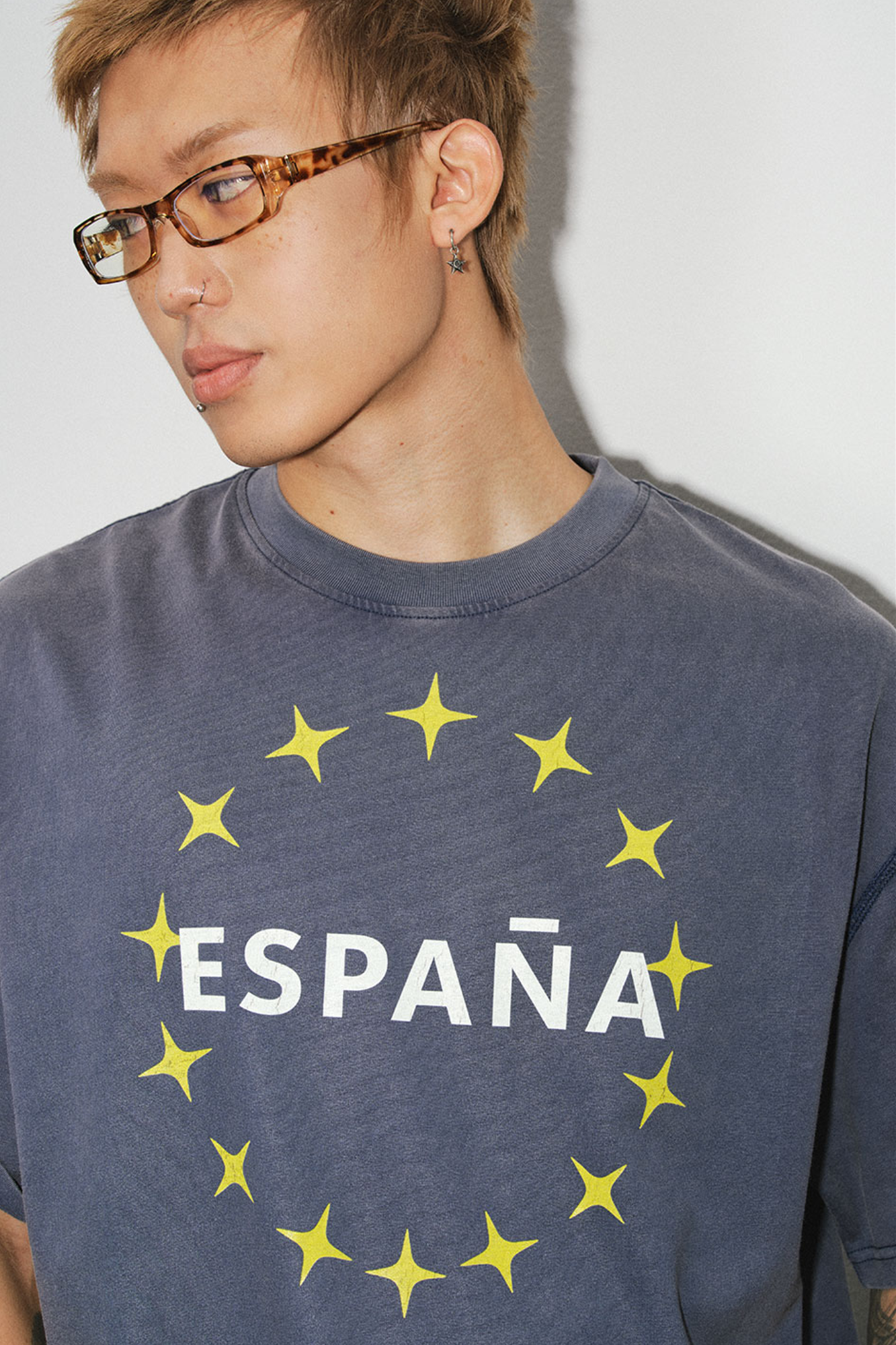 NOVACAM Washed Star Letter Graphic Oversized T-Shirt