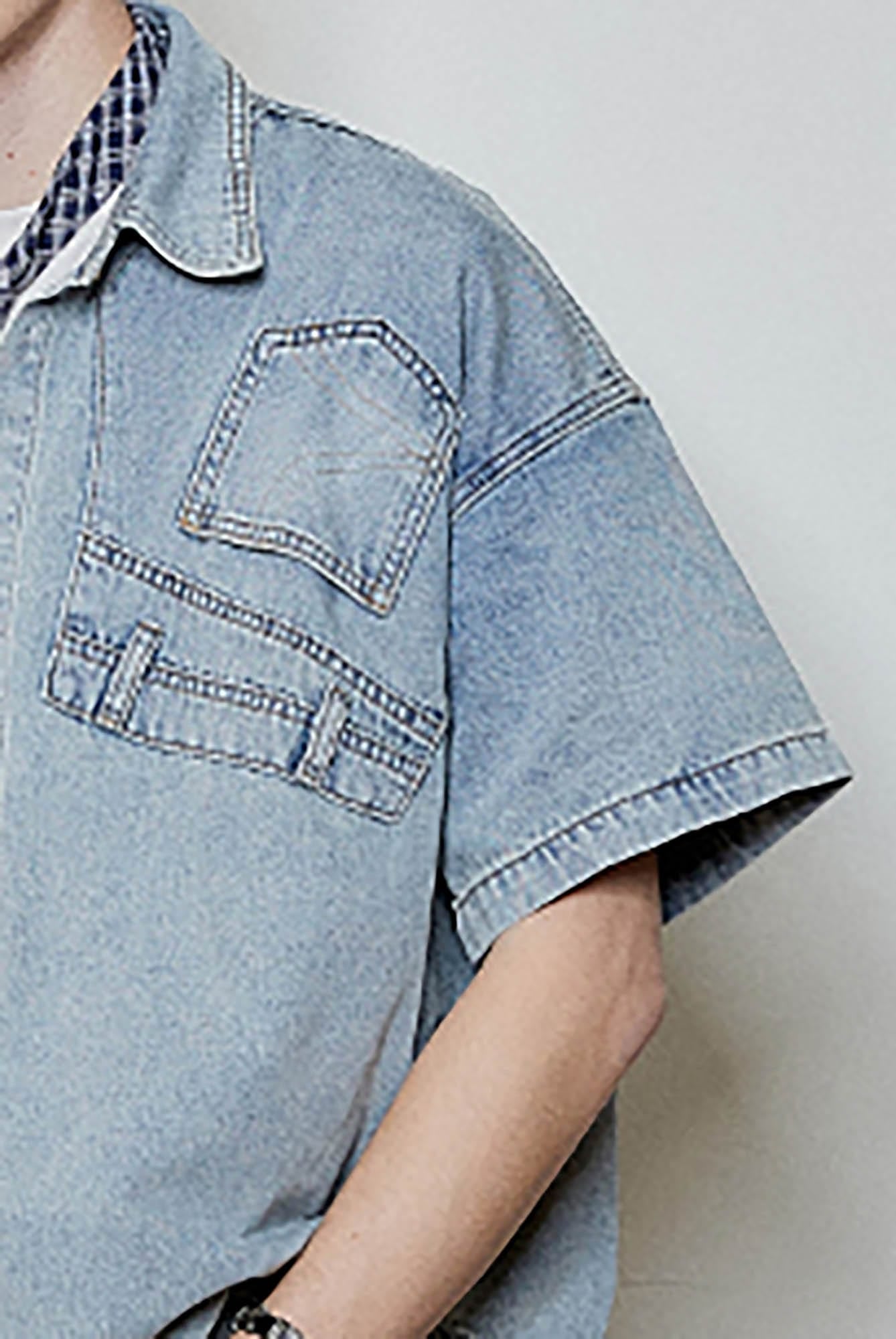 KREATE Inverted Denim Deconstructed Half Shirt