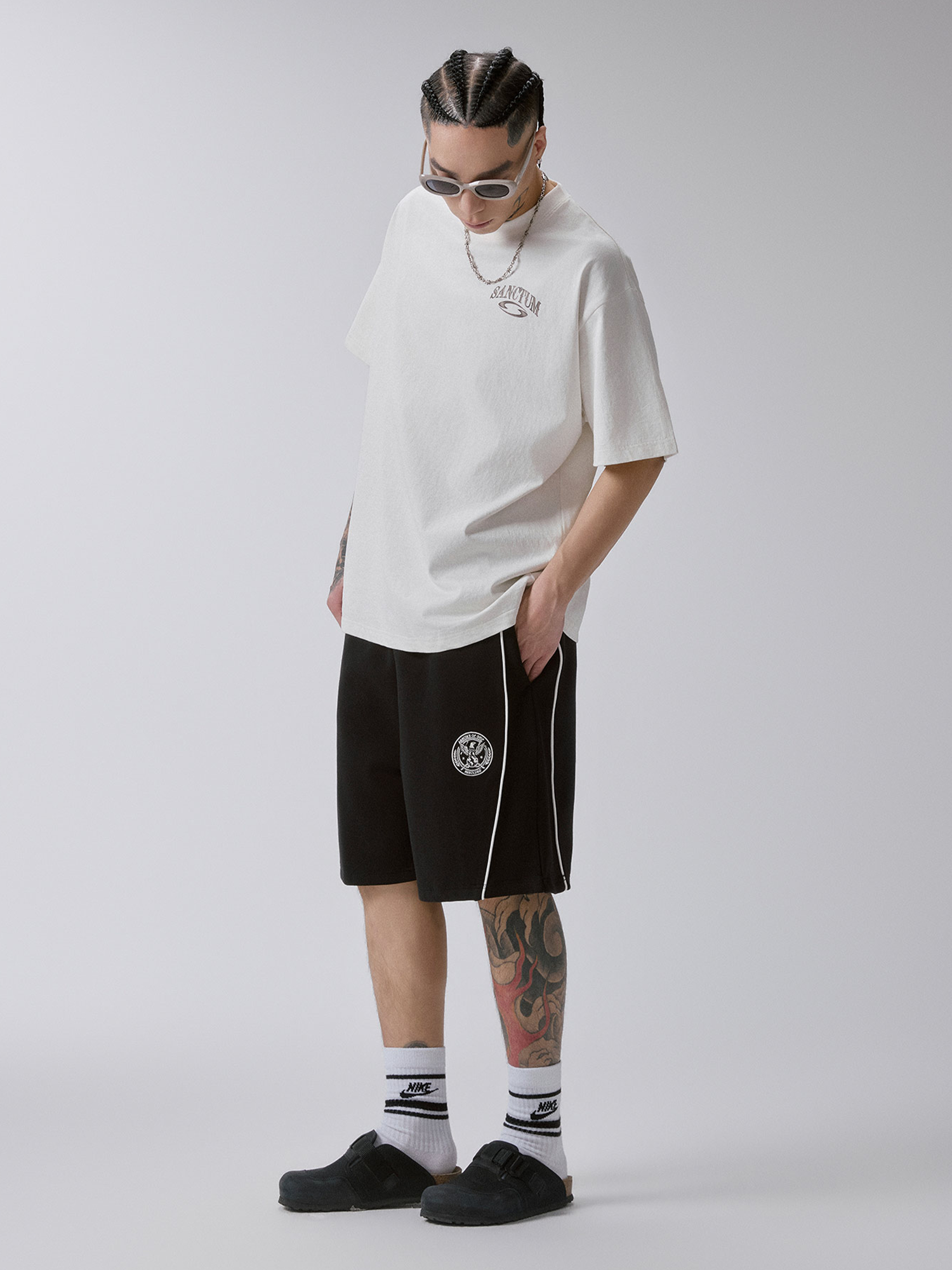 F2CE Cotton Side-Stripe Badge Sport Shorts