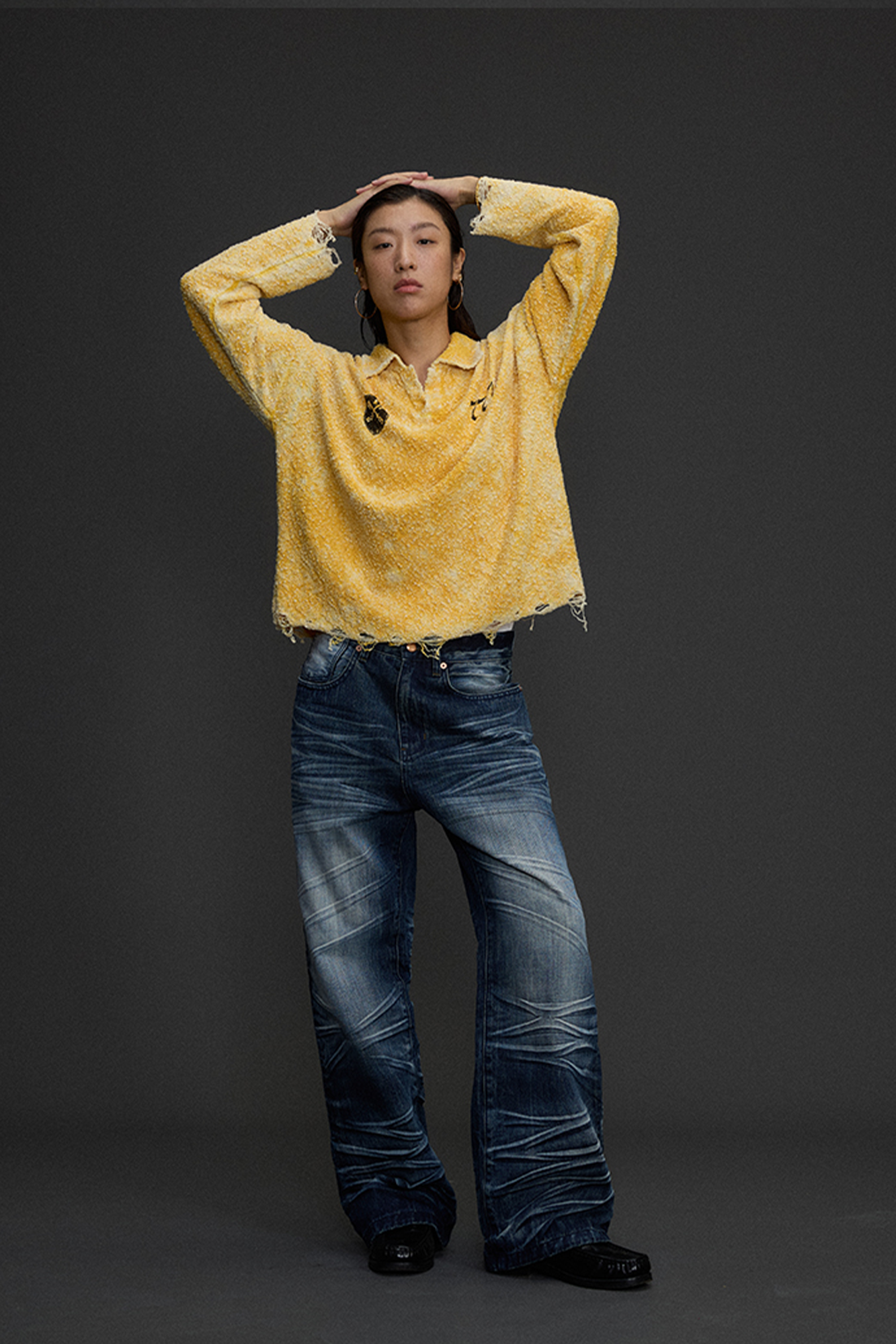 NIANJIUYIKOUER Heavy Washed Whiskered Straight-Leg Jeans, premium urban and streetwear designers apparel on PROJECTISR.com, NIANJIUYIKOUER