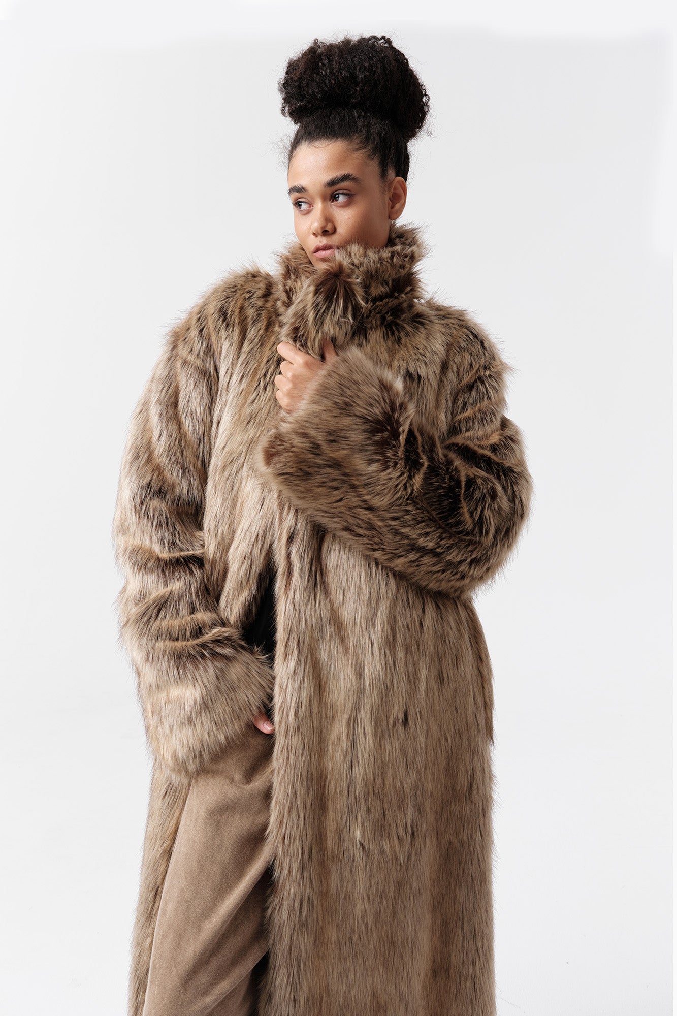 VANN VALRENCE Waxed Faux Fur Maxi Coat