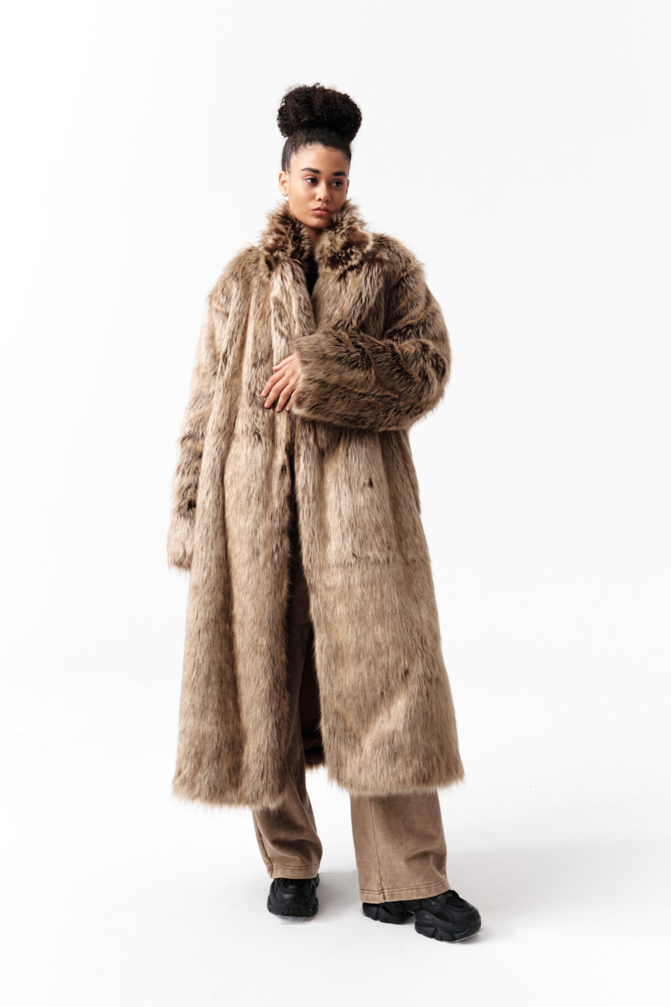VANN VALRENCE Waxed Faux Fur Maxi Coat