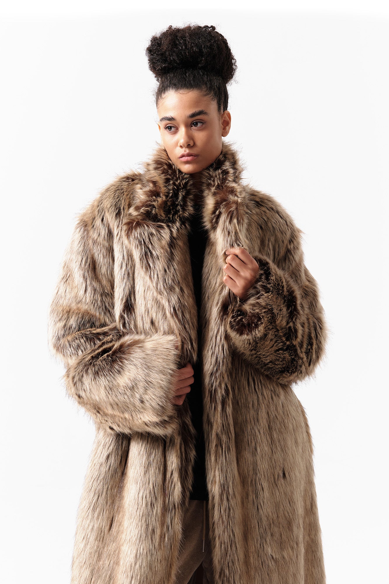 VANN VALRENCE Waxed Faux Fur Maxi Coat