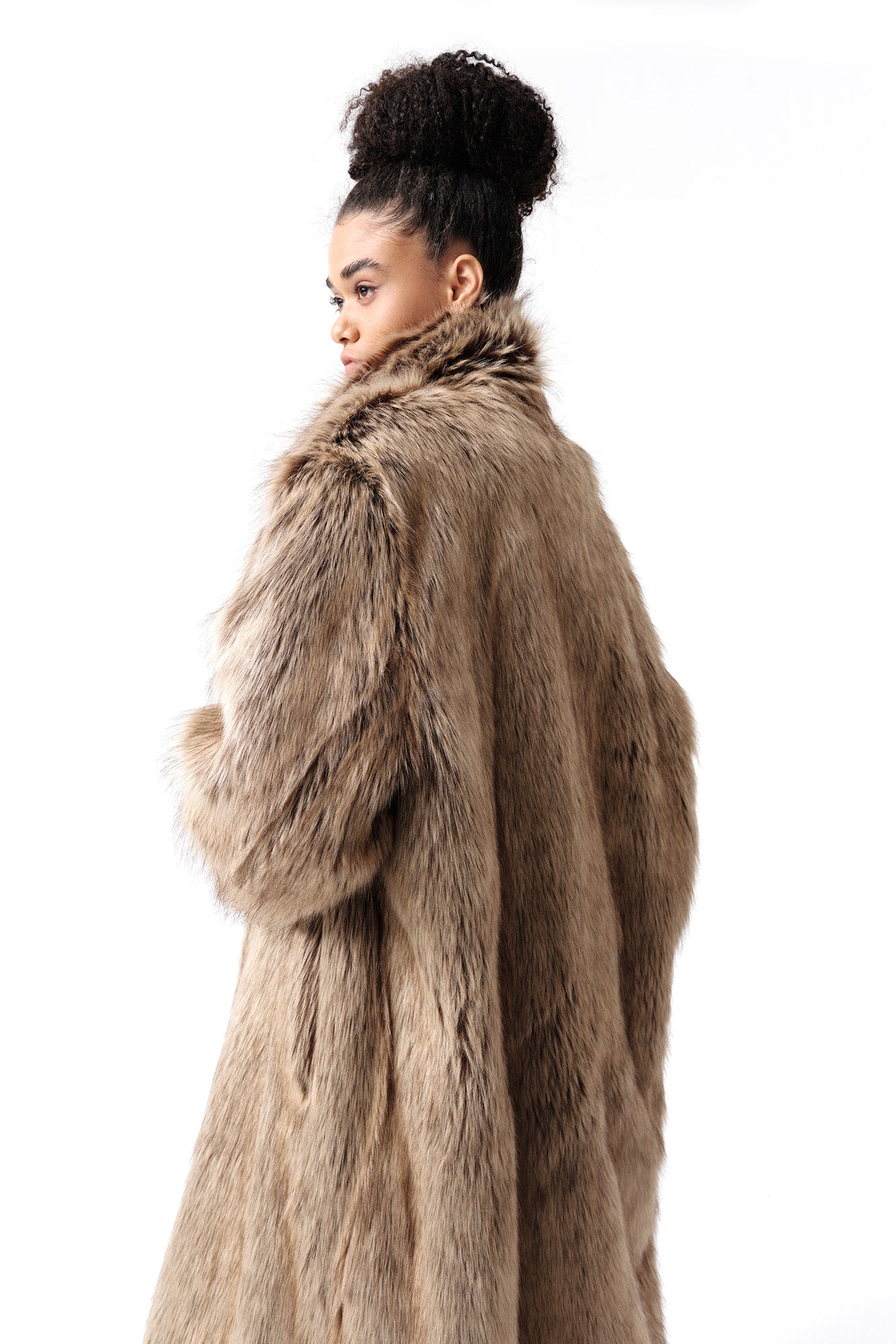 VANN VALRENCE Waxed Faux Fur Maxi Coat