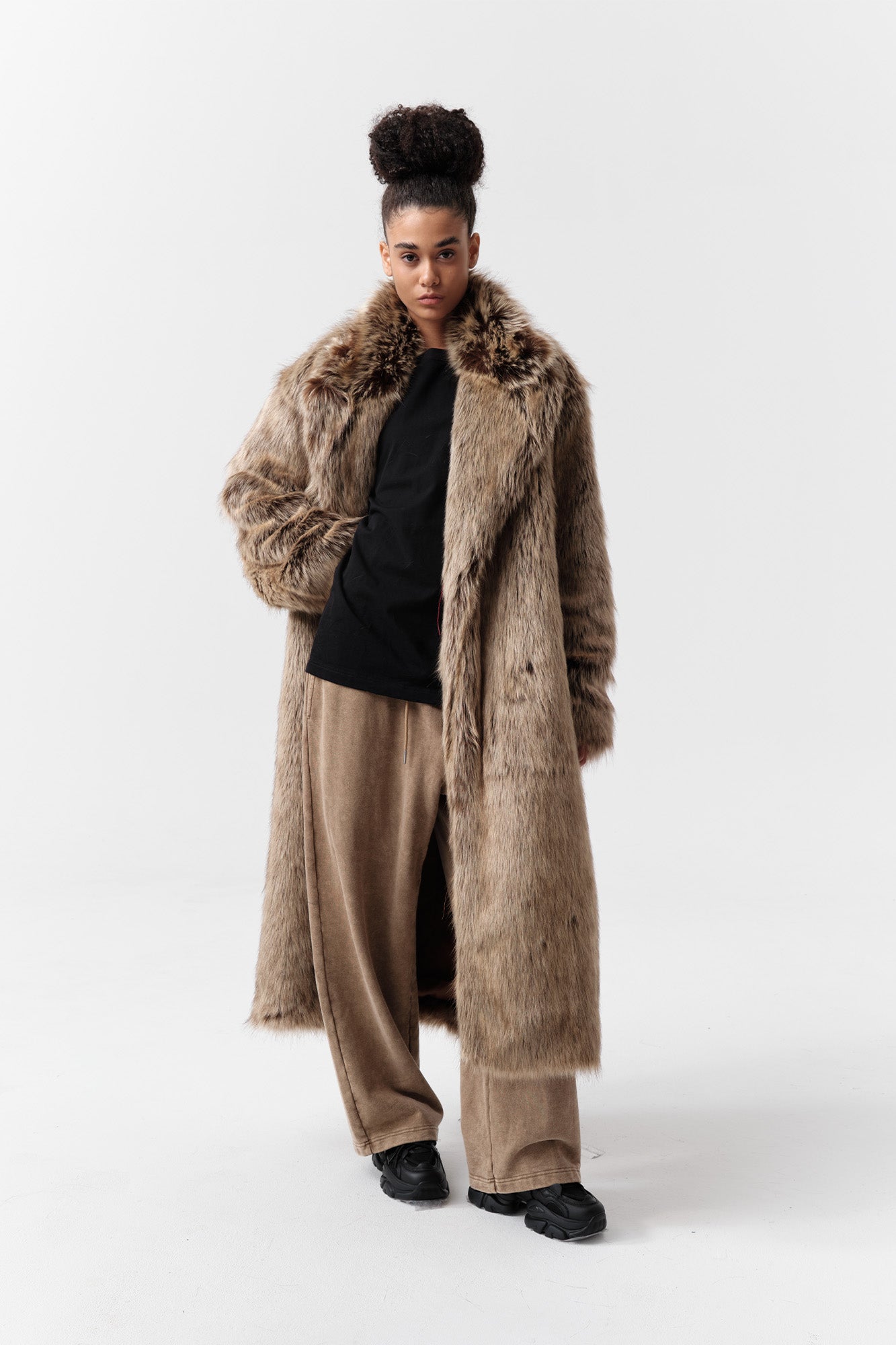 VANN VALRENCE Waxed Faux Fur Maxi Coat