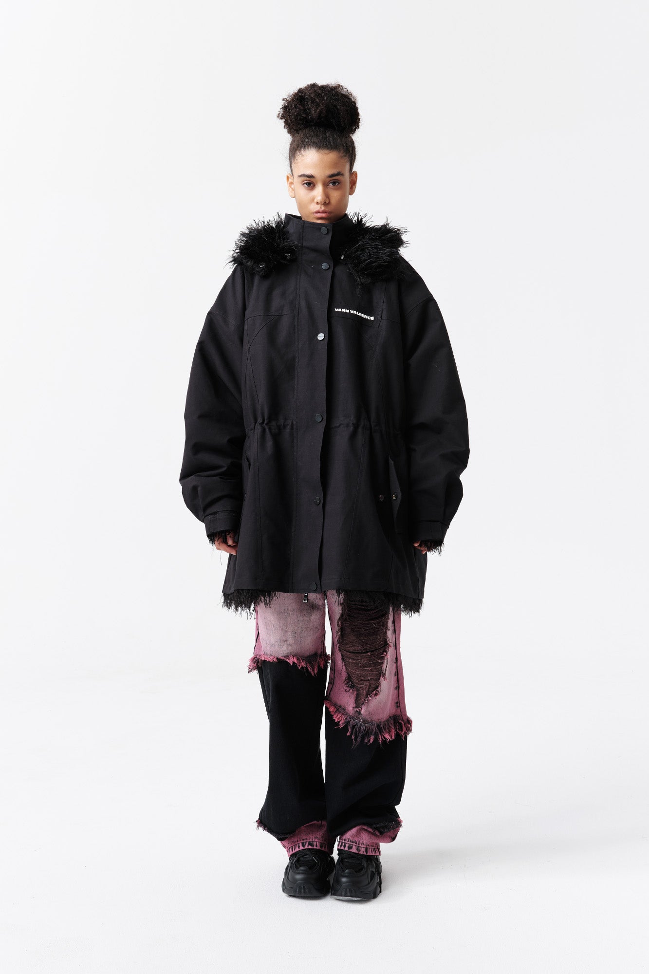 VANN VALRENCE Detachable Hood Faux-Fur Collar Parka