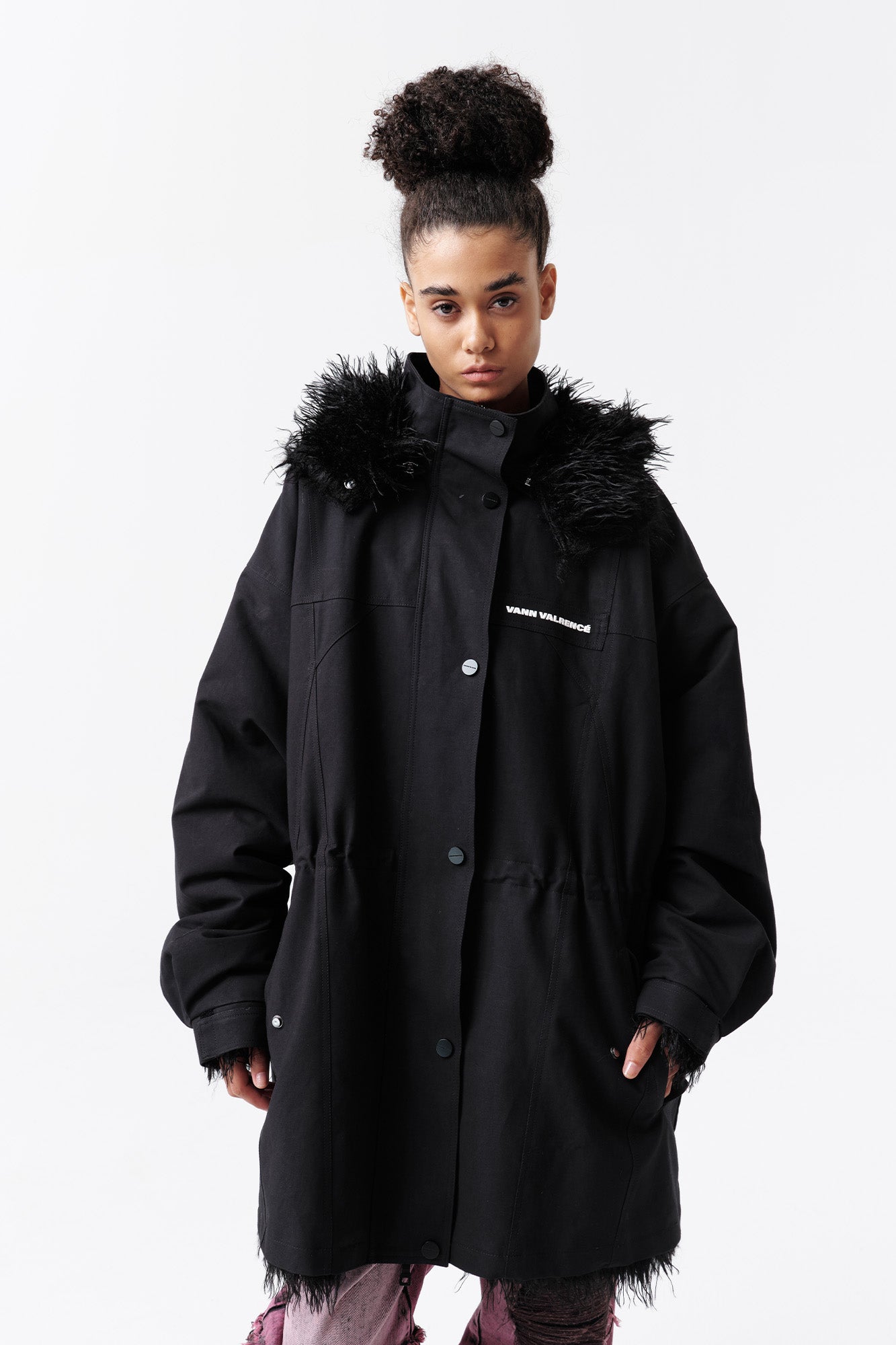 VANN VALRENCE Detachable Hood Faux-Fur Collar Parka