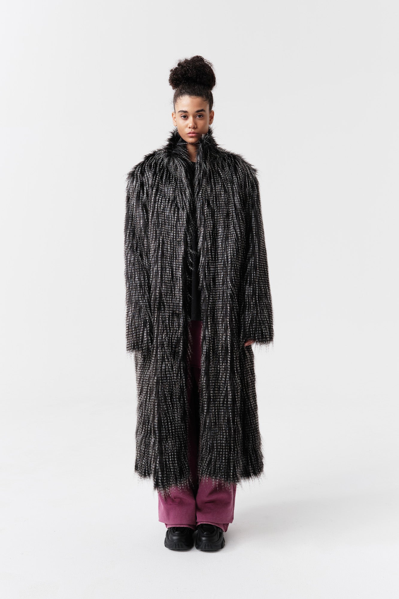VANN VALRENCE Shaggy Layered Faux Fur Long Coat