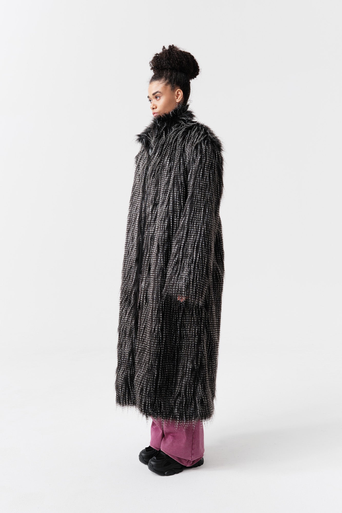 VANN VALRENCE Shaggy Layered Faux Fur Long Coat