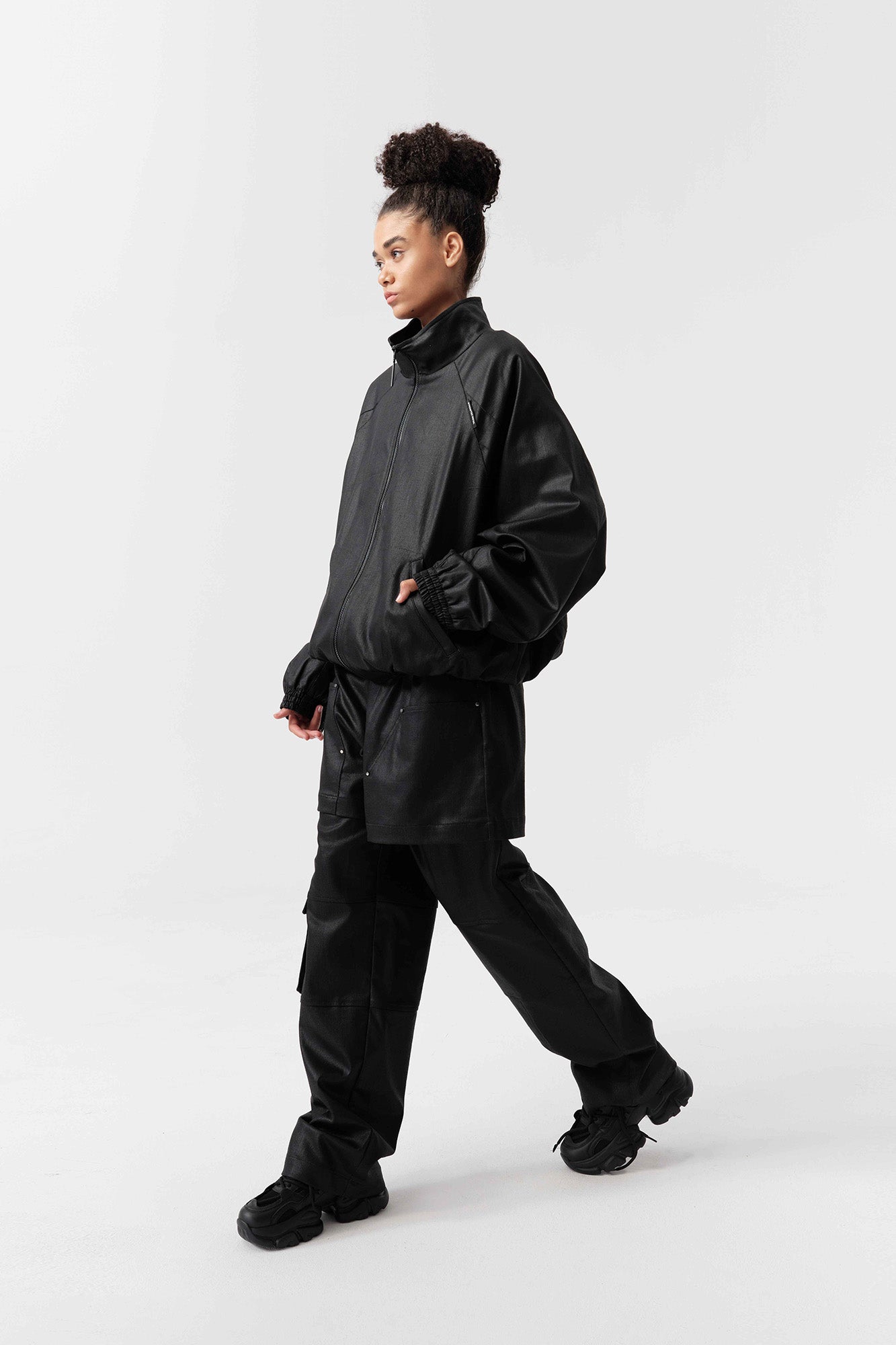 VANN VALRENCE Rivet Layered Coated Denim Pants