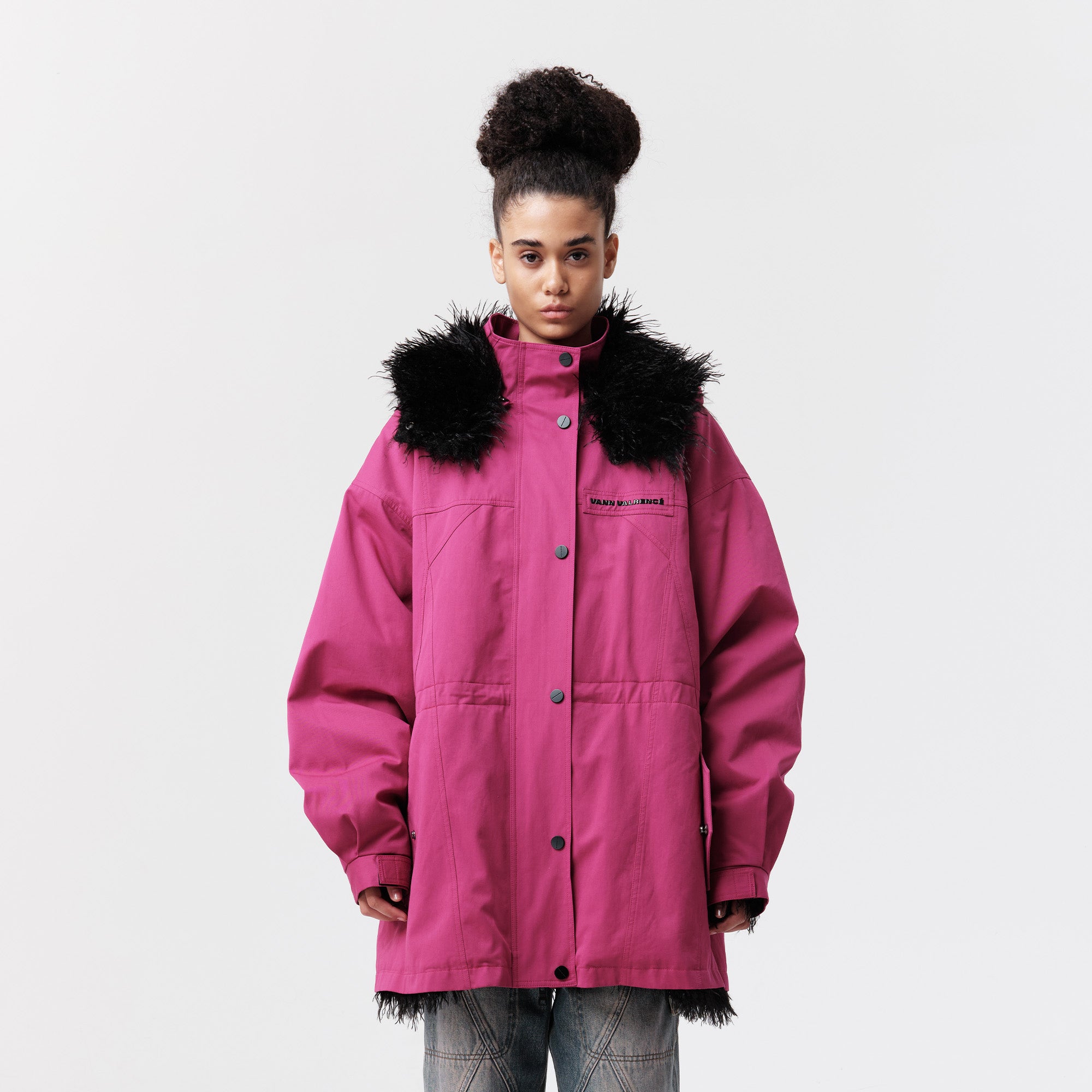 VANN VALRENCE Detachable Hood Faux-Fur Collar Parka