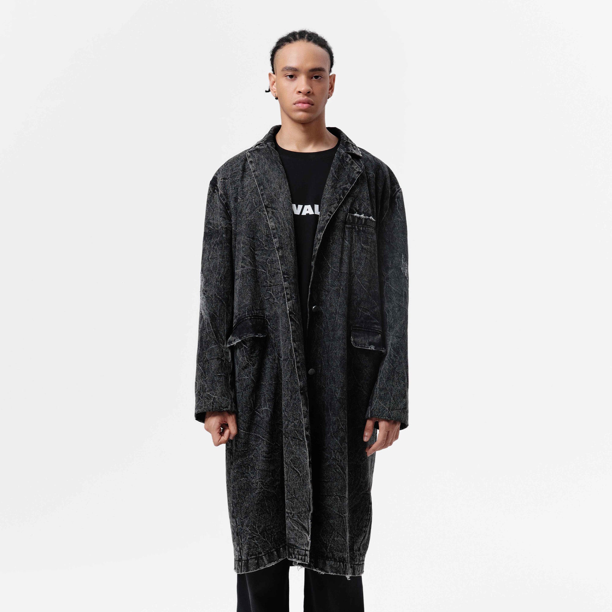 VANN VALRENCE Distressed Washed Denim Coat