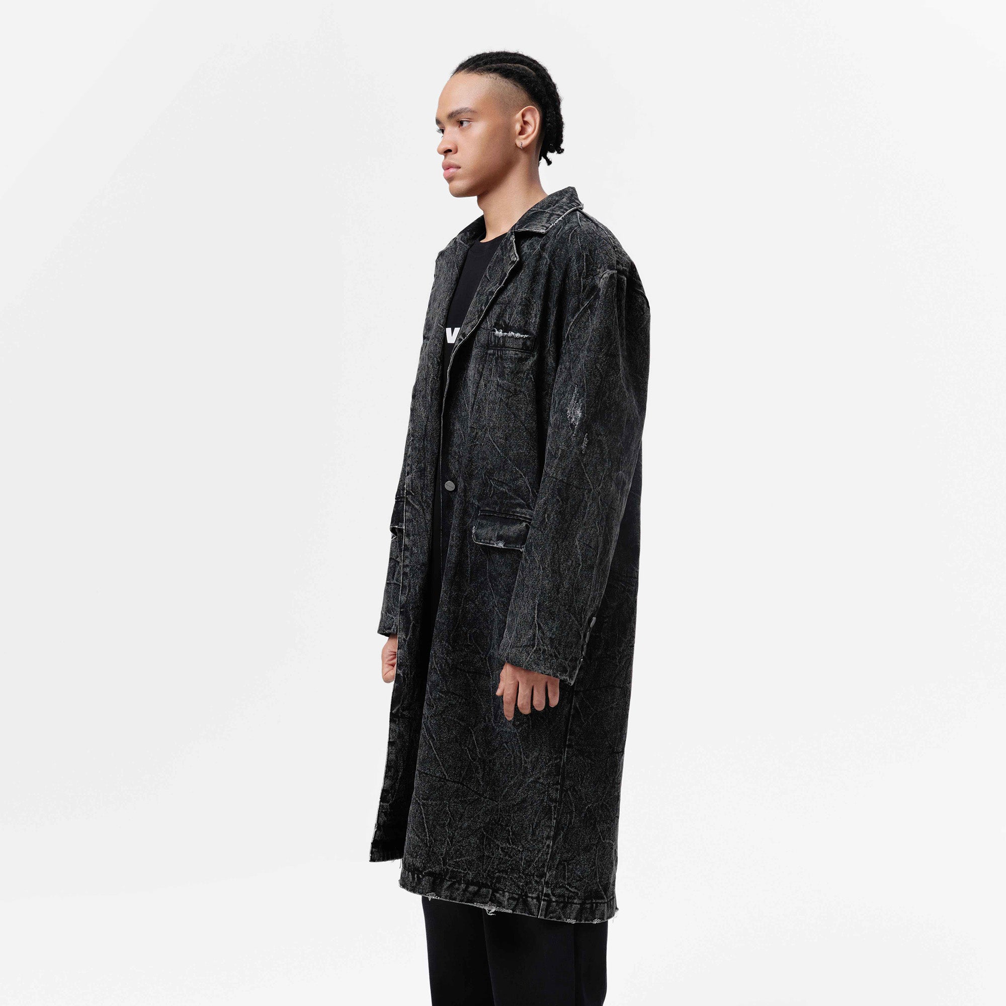 VANN VALRENCE Distressed Washed Denim Coat