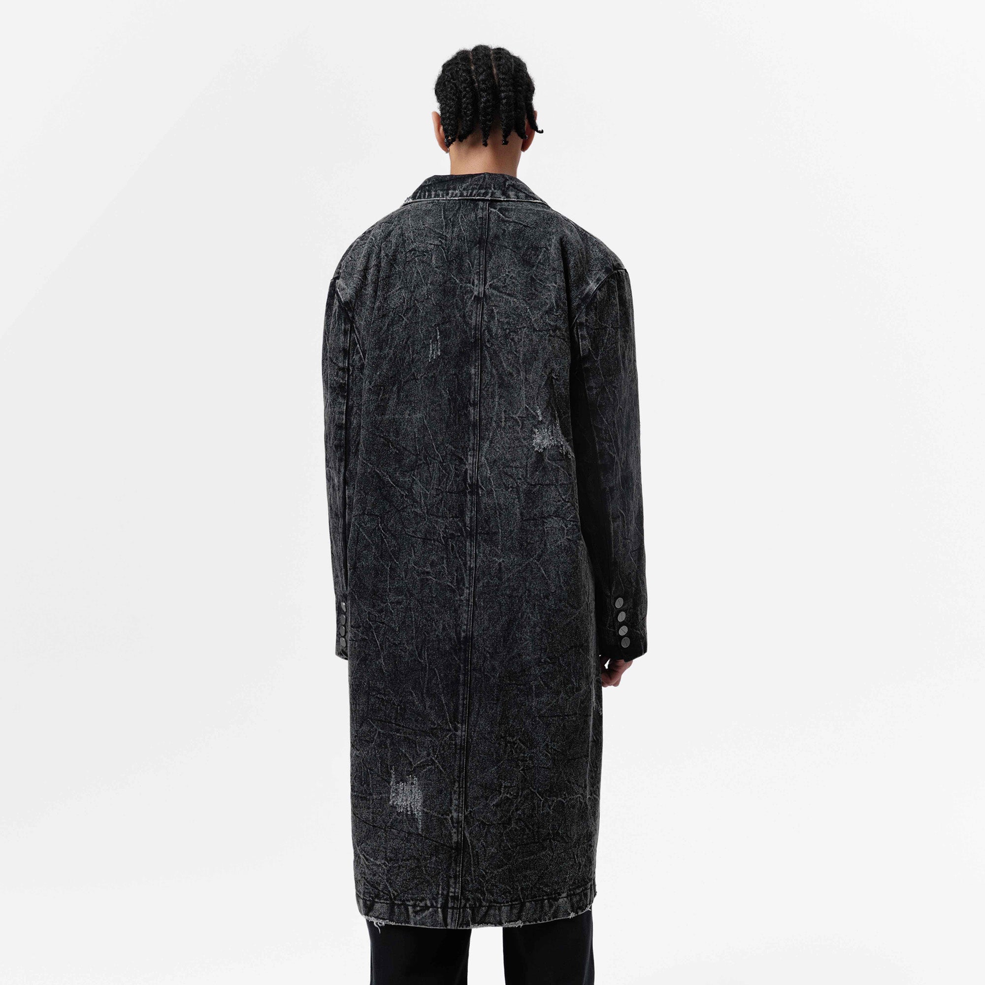 VANN VALRENCE Distressed Washed Denim Coat
