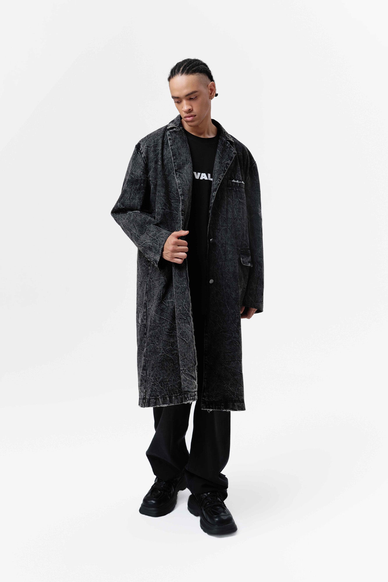 VANN VALRENCE Distressed Washed Denim Coat