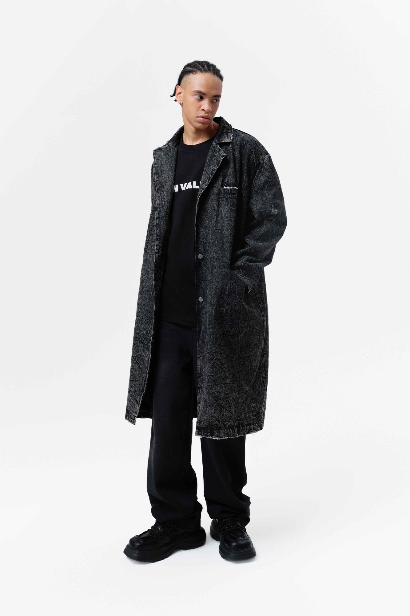 VANN VALRENCE Distressed Washed Denim Coat