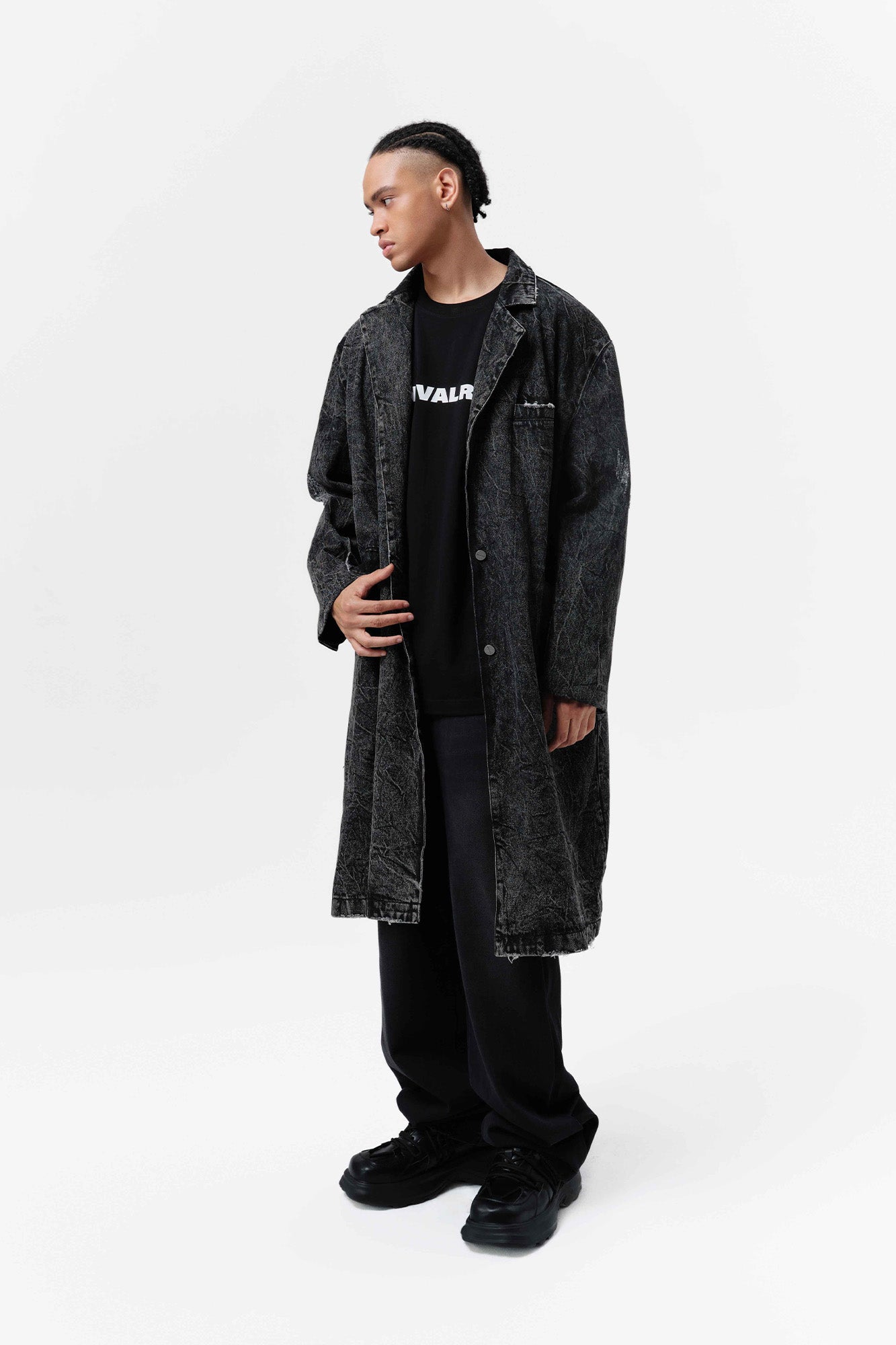 VANN VALRENCE Distressed Washed Denim Coat