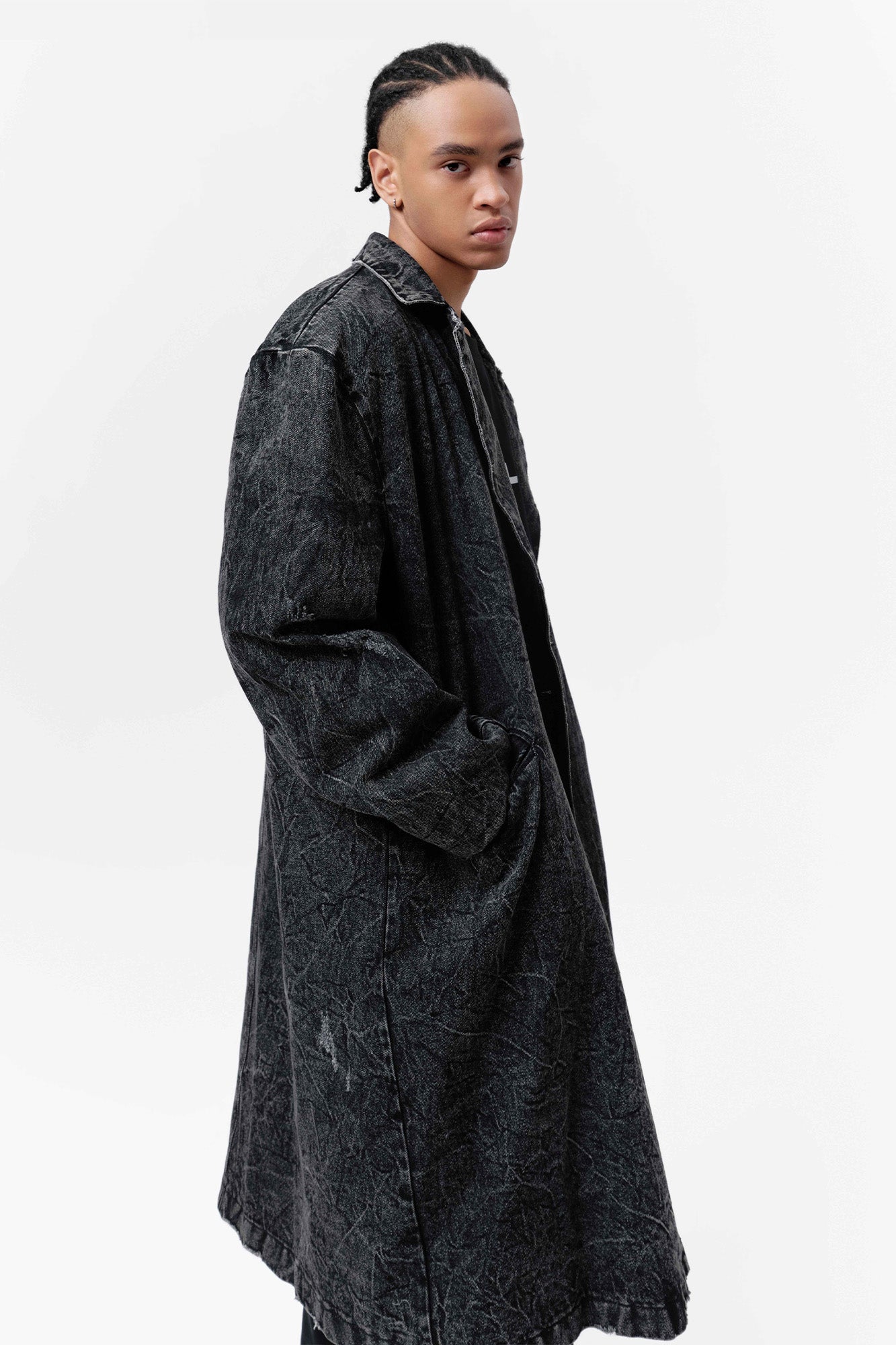 VANN VALRENCE Distressed Washed Denim Coat