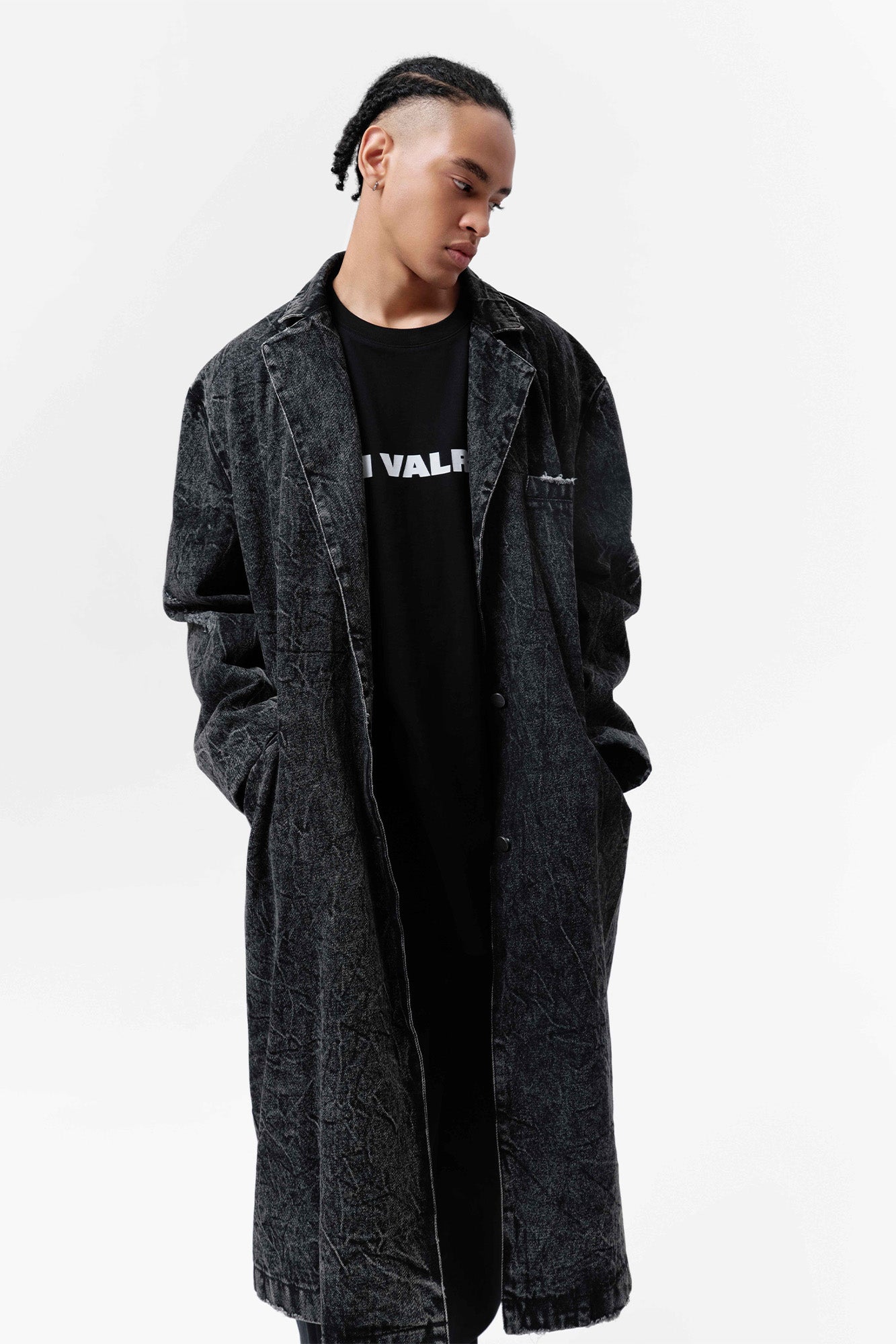 VANN VALRENCE Distressed Washed Denim Coat