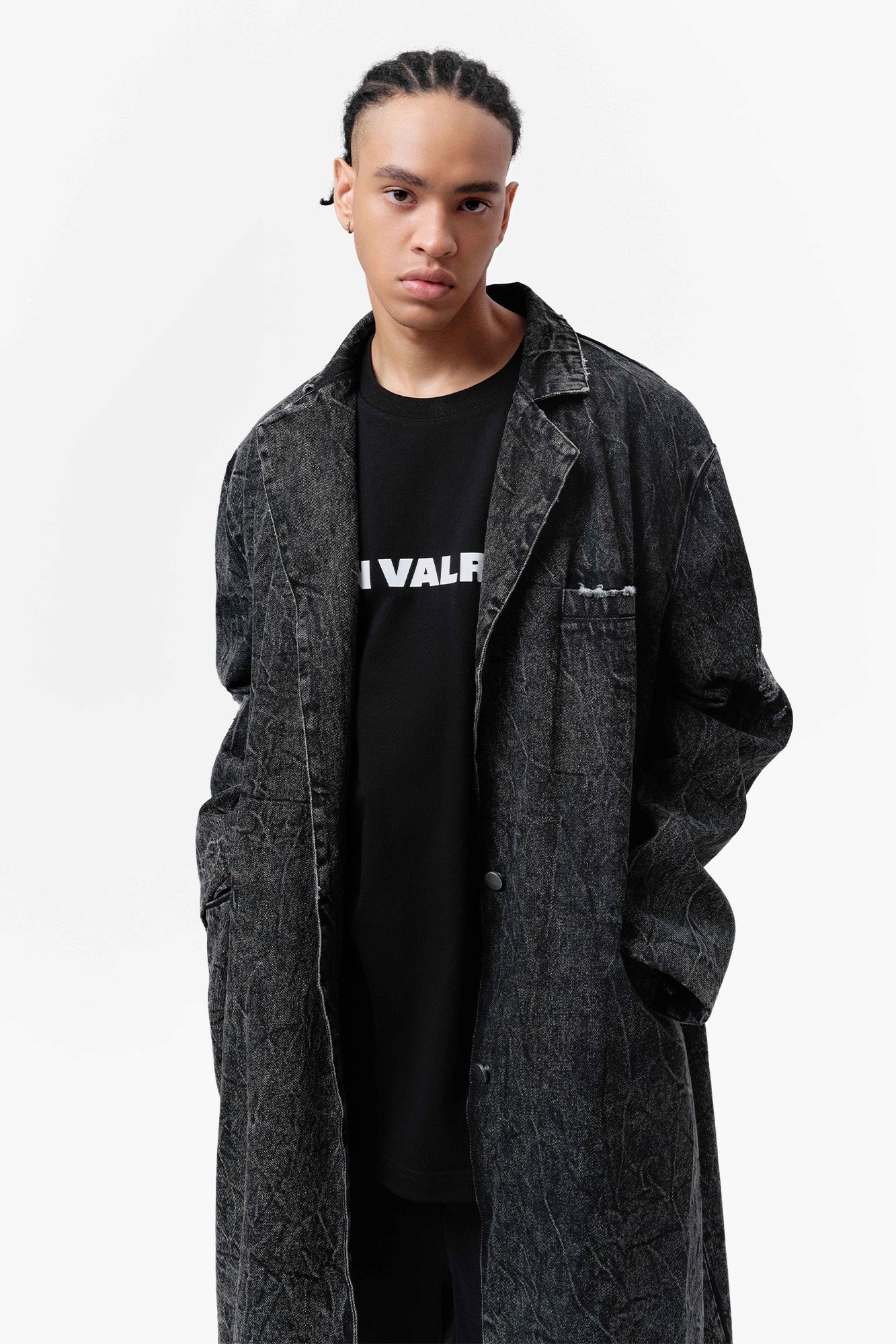 VANN VALRENCE Distressed Washed Denim Coat