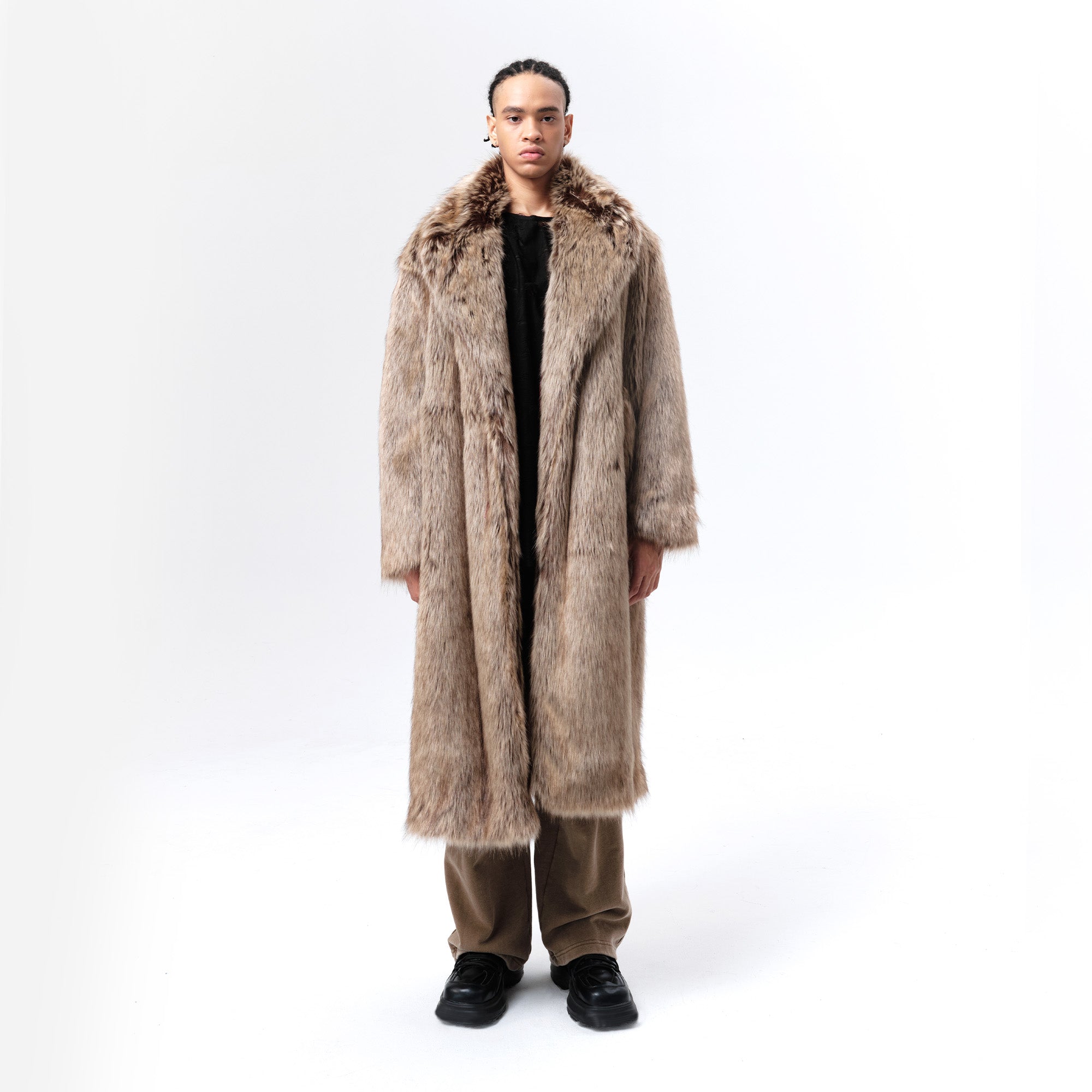 VANN VALRENCE Waxed Faux Fur Maxi Coat