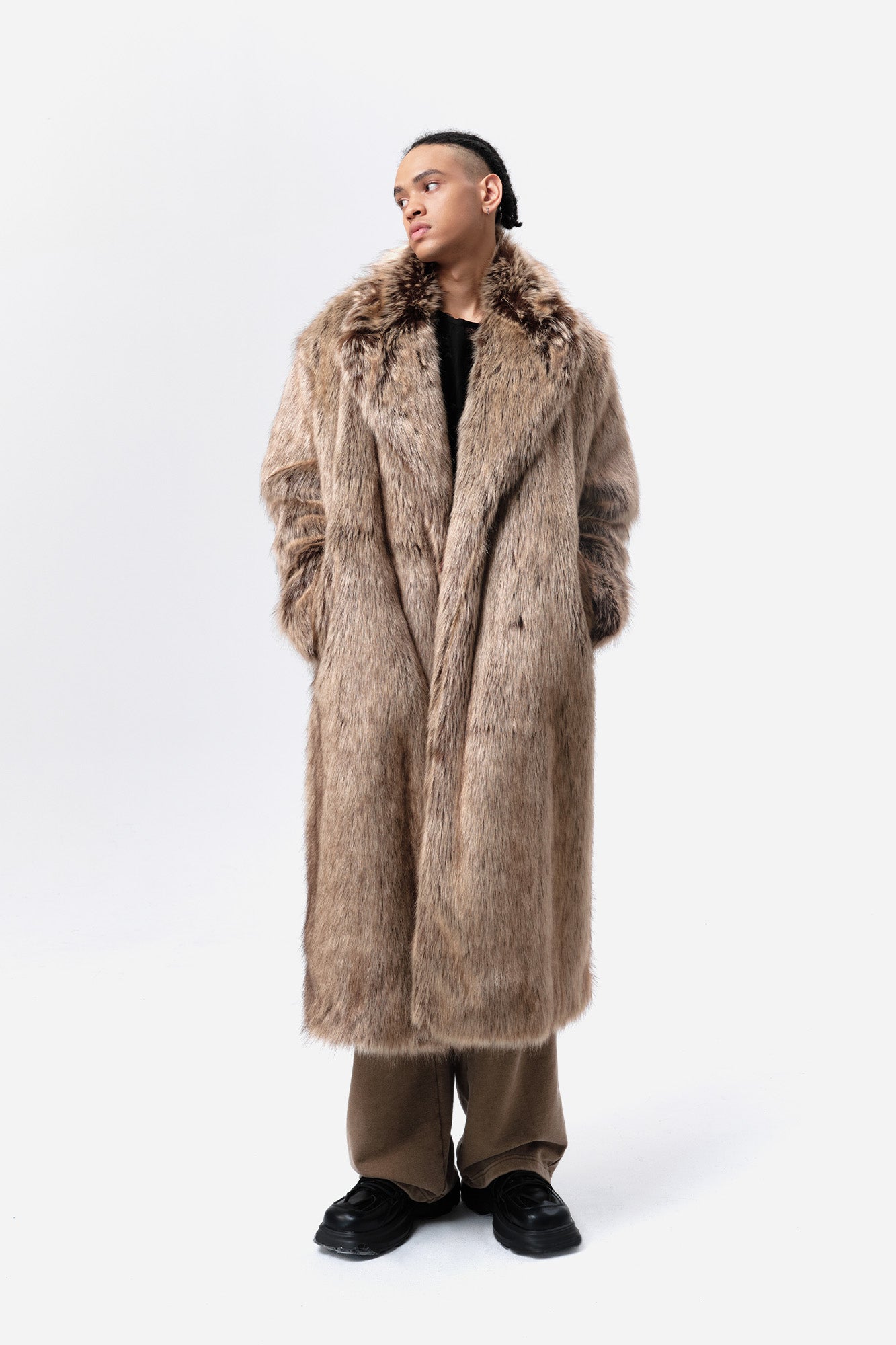 VANN VALRENCE Waxed Faux Fur Maxi Coat