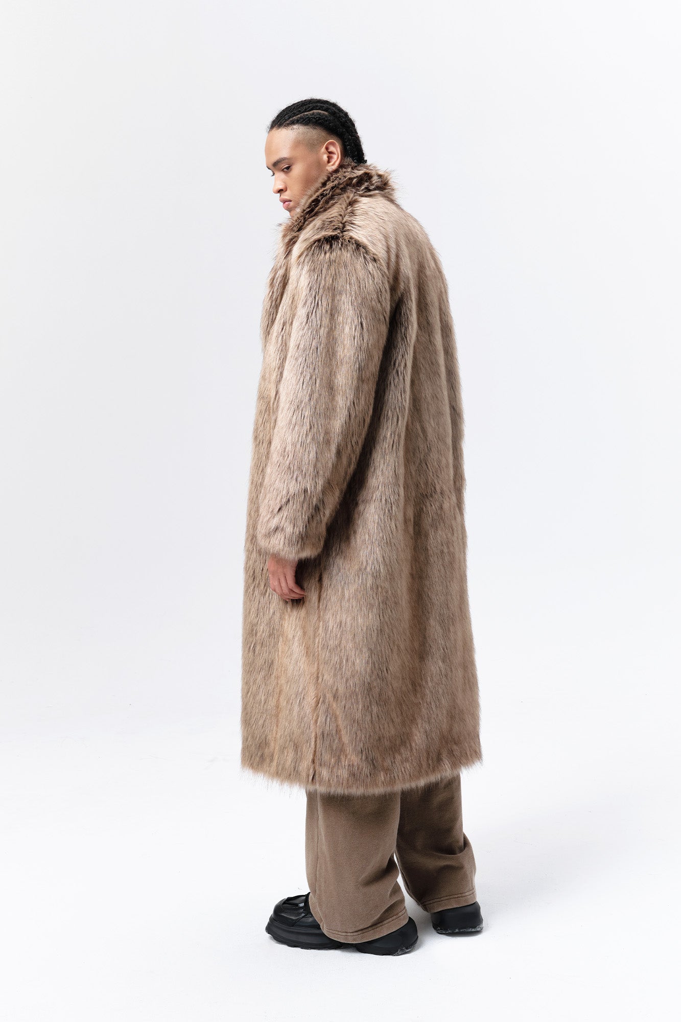 VANN VALRENCE Waxed Faux Fur Maxi Coat