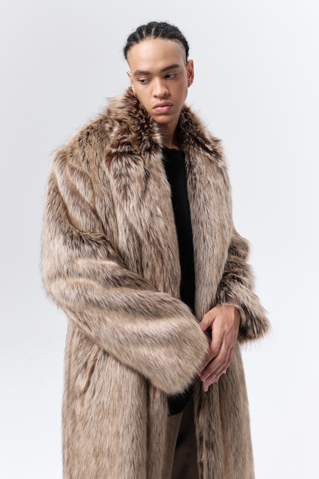 VANN VALRENCE Waxed Faux Fur Maxi Coat
