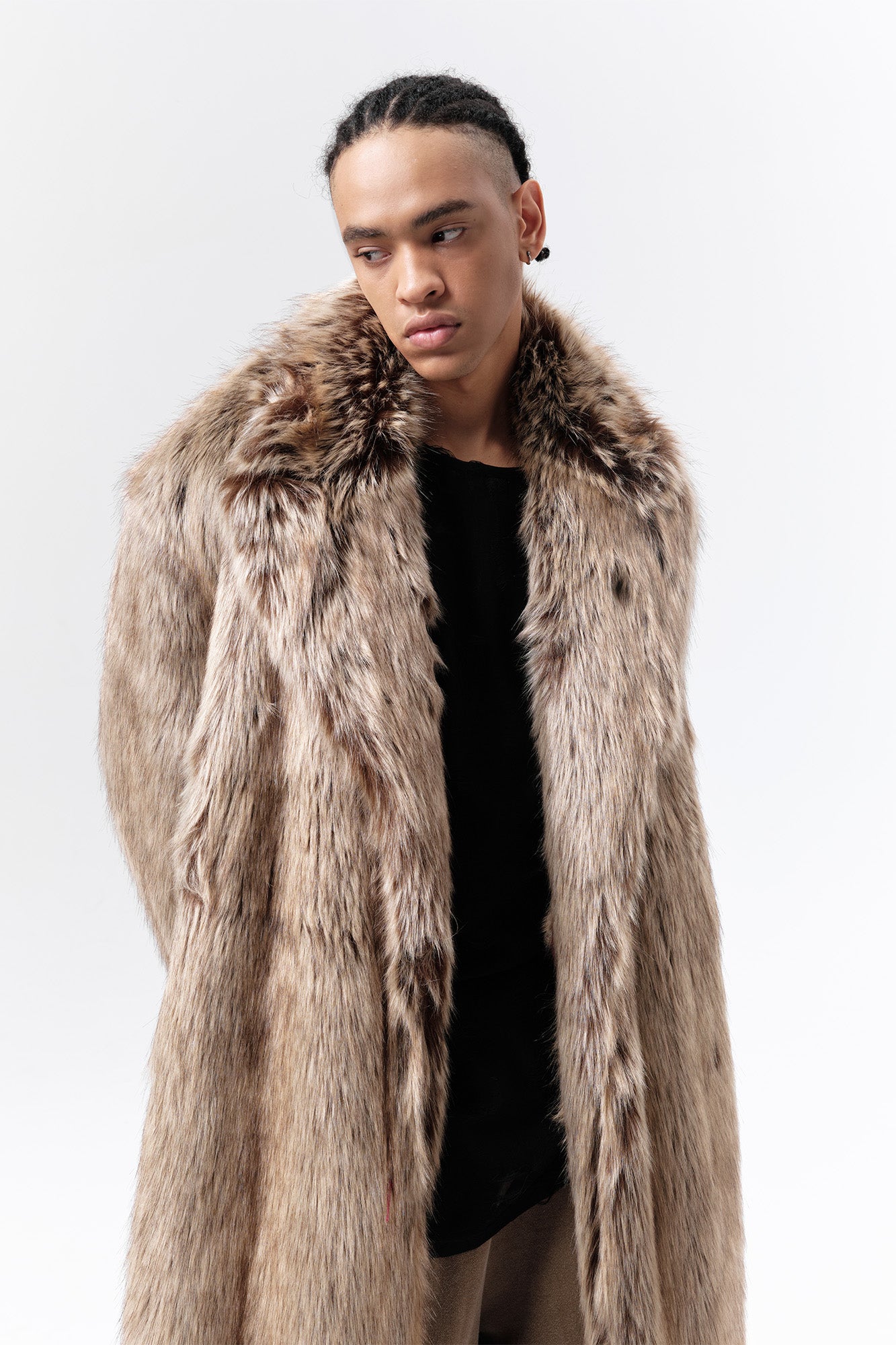 VANN VALRENCE Waxed Faux Fur Maxi Coat