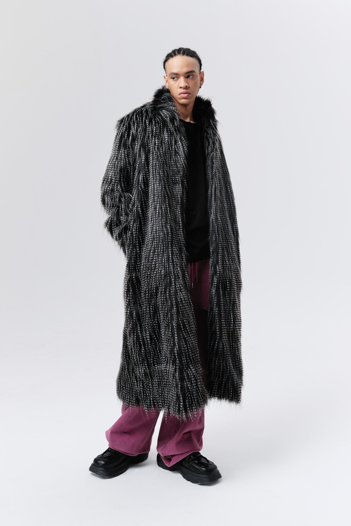 VANN VALRENCE Shaggy Layered Faux Fur Long Coat
