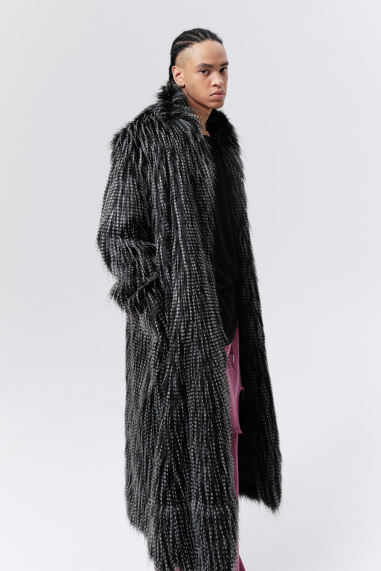 VANN VALRENCE Shaggy Layered Faux Fur Long Coat