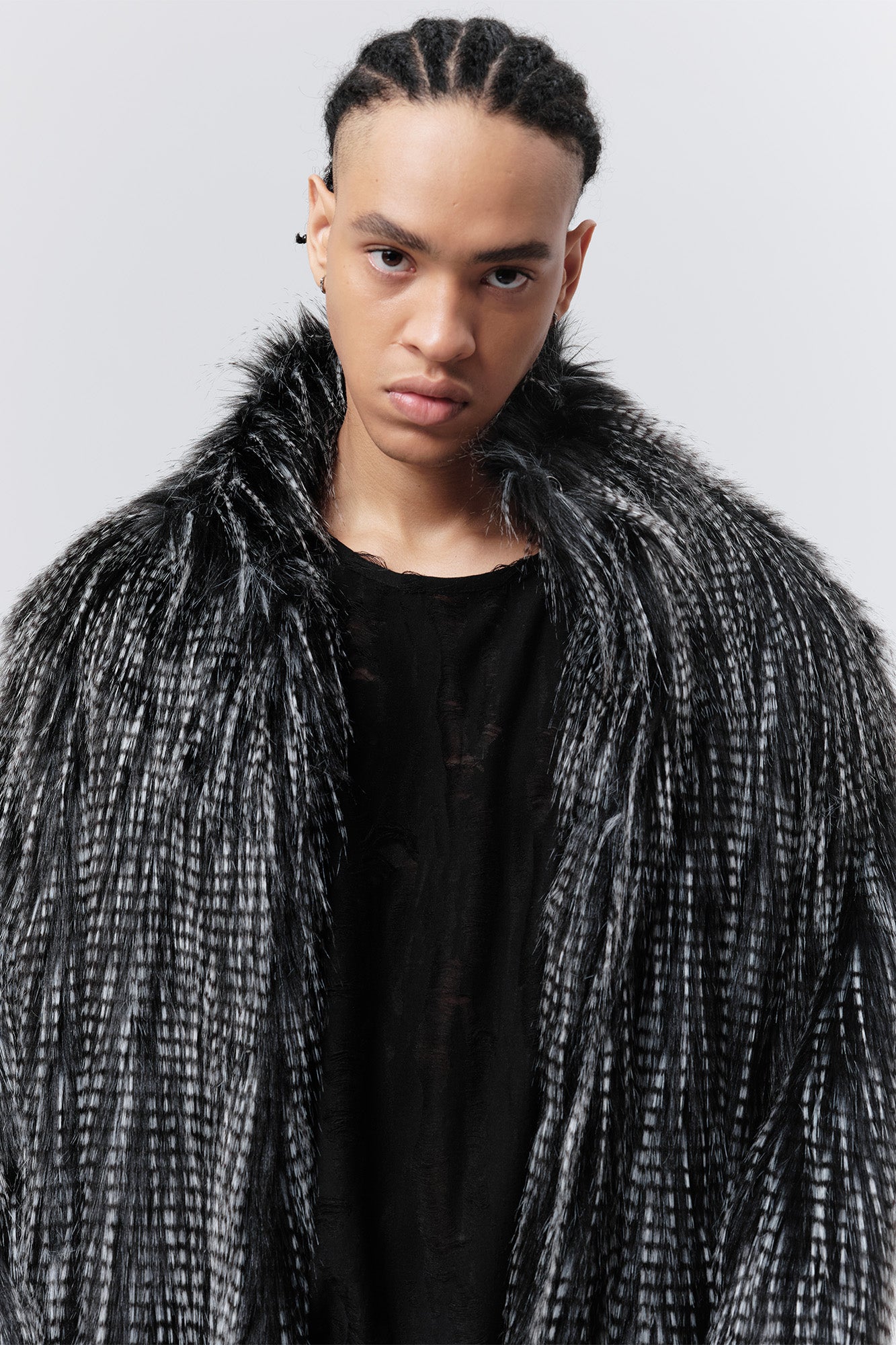 VANN VALRENCE Shaggy Layered Faux Fur Long Coat