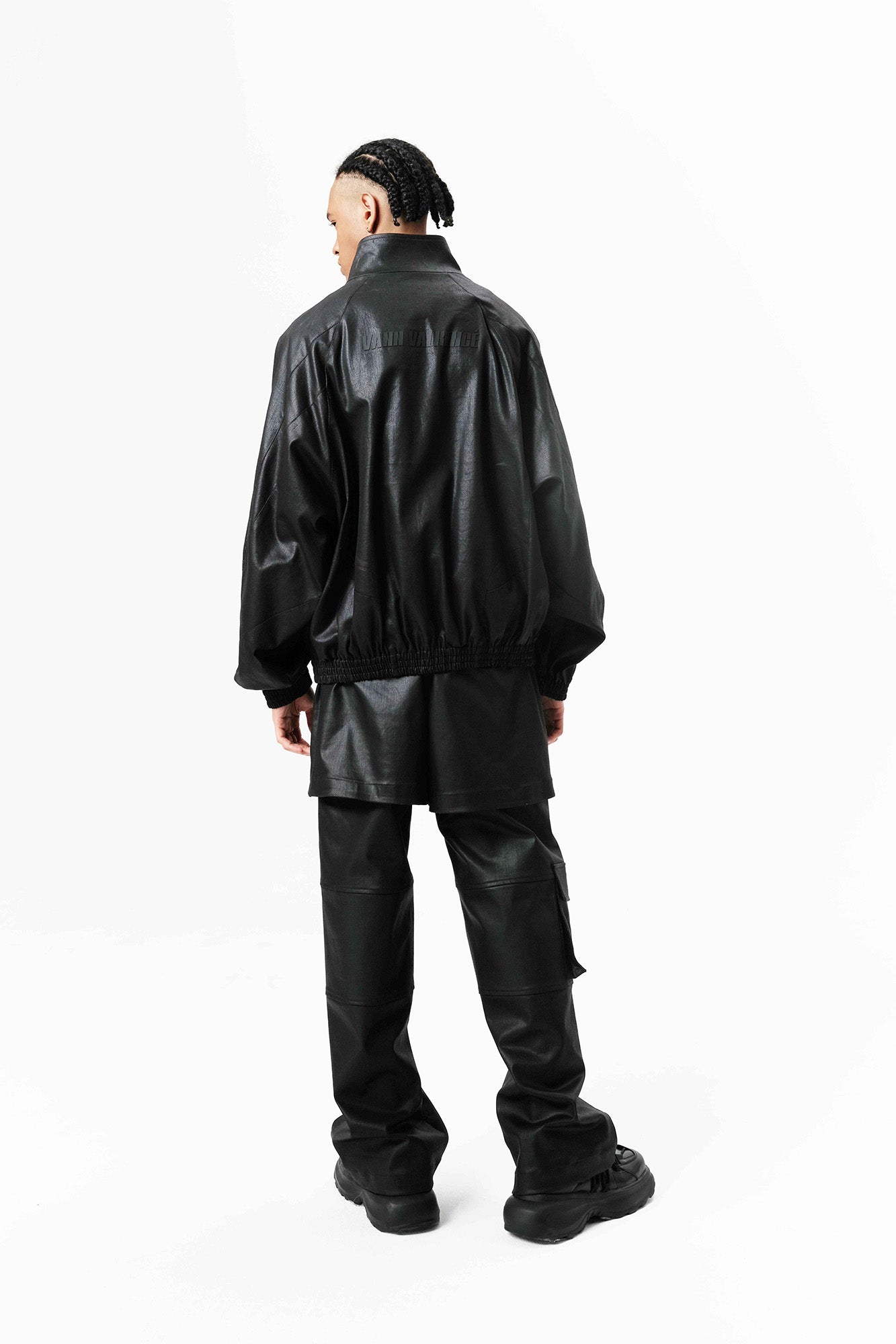 VANN VALRENCE Rivet Layered Coated Denim Pants