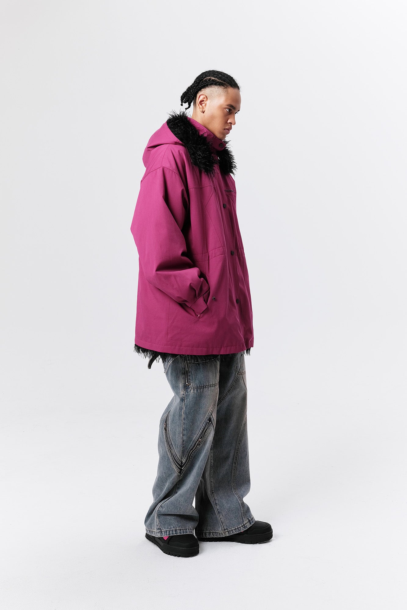VANN VALRENCE Detachable Hood Faux-Fur Collar Parka