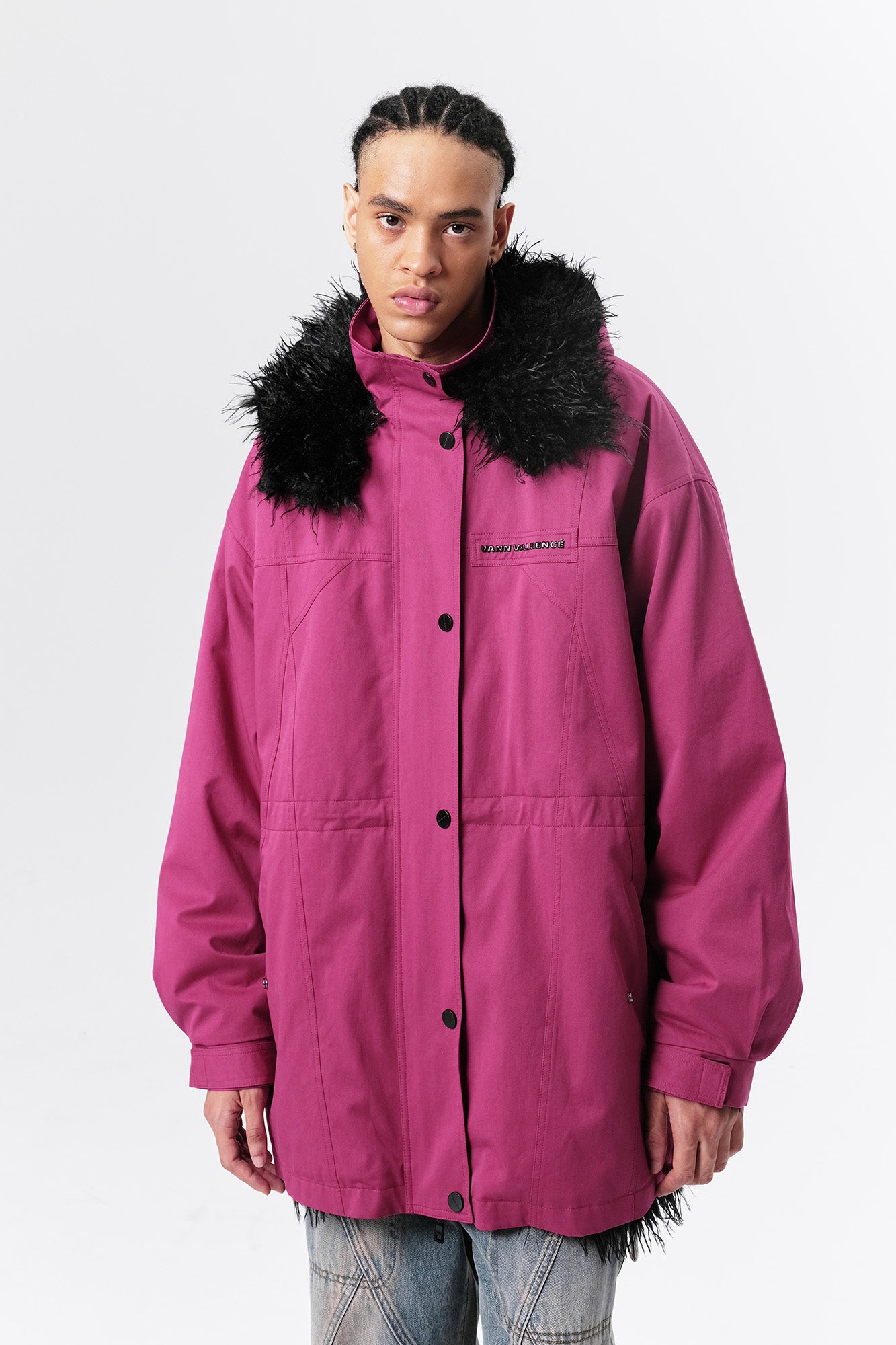 VANN VALRENCE Detachable Hood Faux-Fur Collar Parka