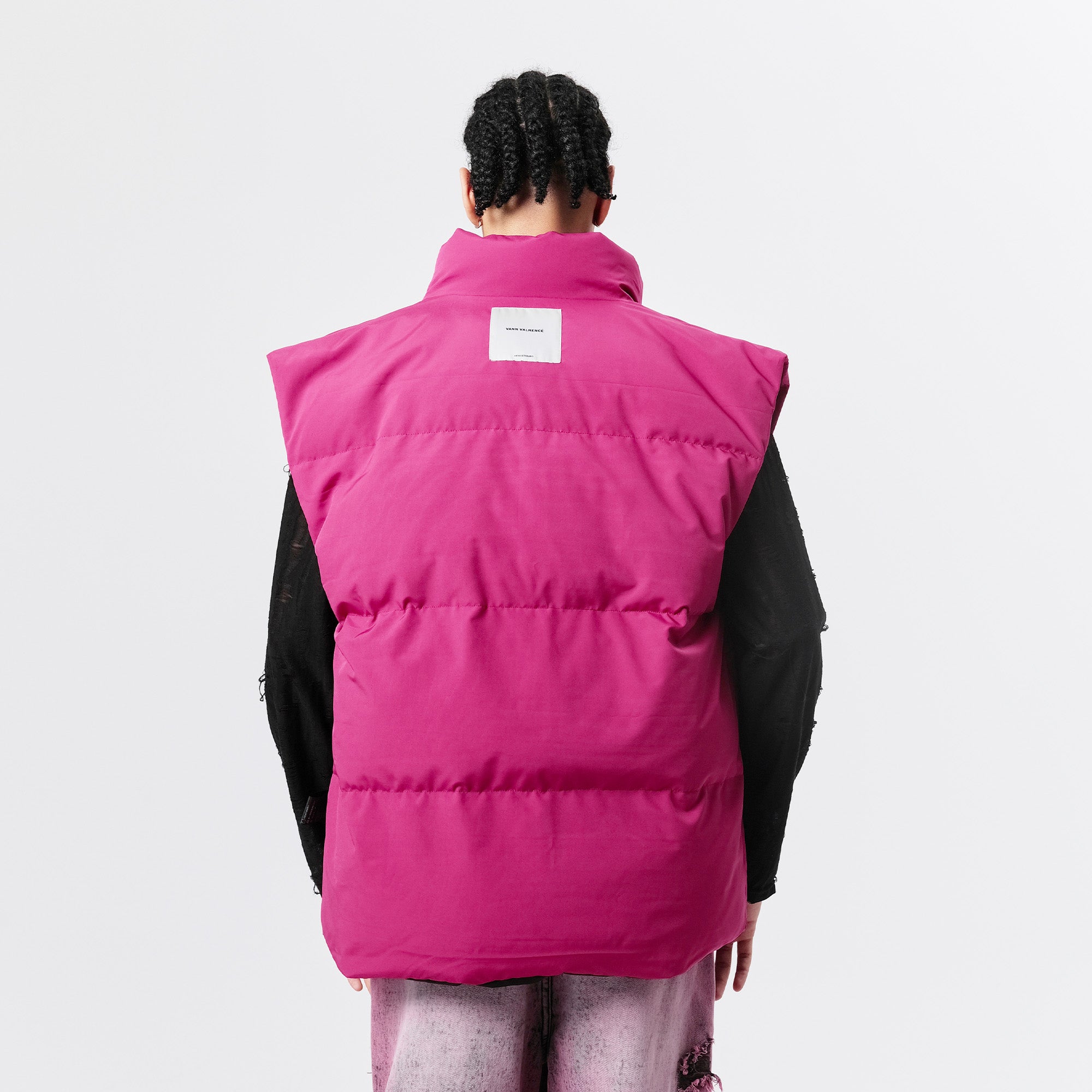 VANN VALRENCE High-Neck Oversized Down Vest Hot Pink