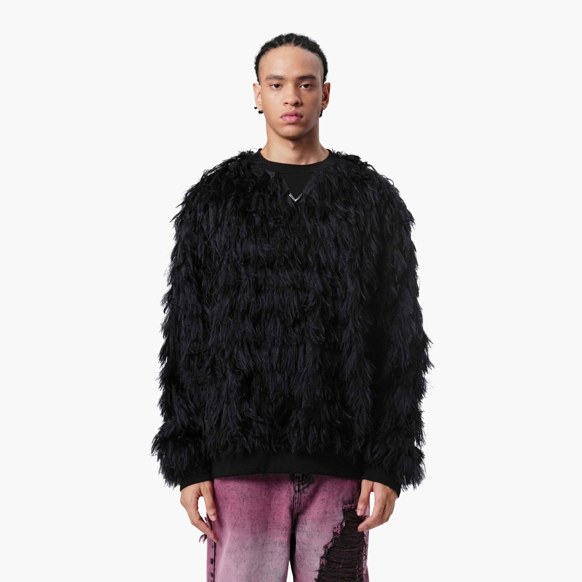 VANN VALRENCE Double-Layer Feathered Crewneck Sweatshirt