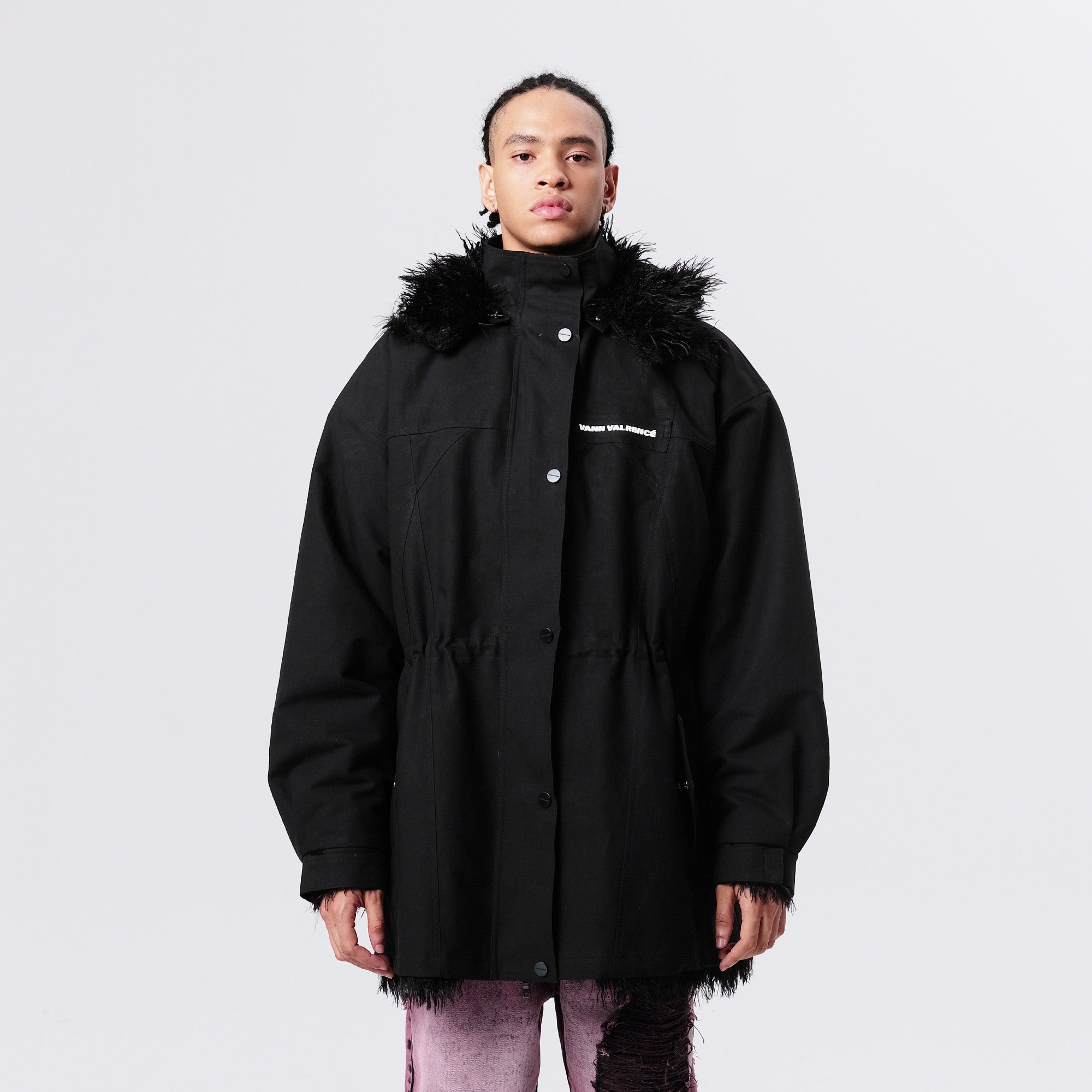VANN VALRENCE Detachable Hood Faux-Fur Collar Parka