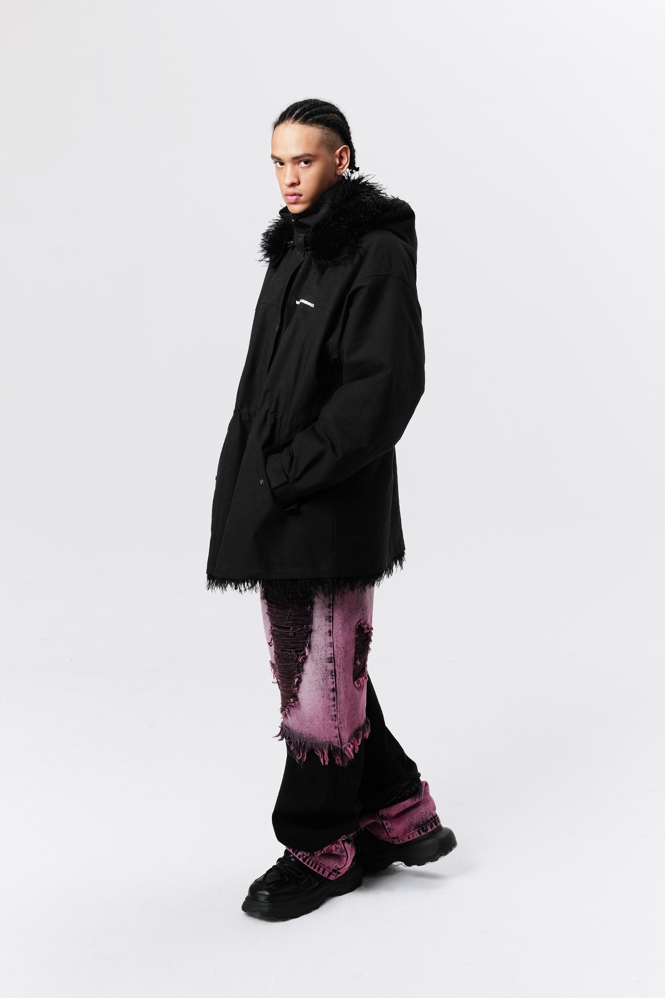 VANN VALRENCE Detachable Hood Faux-Fur Collar Parka