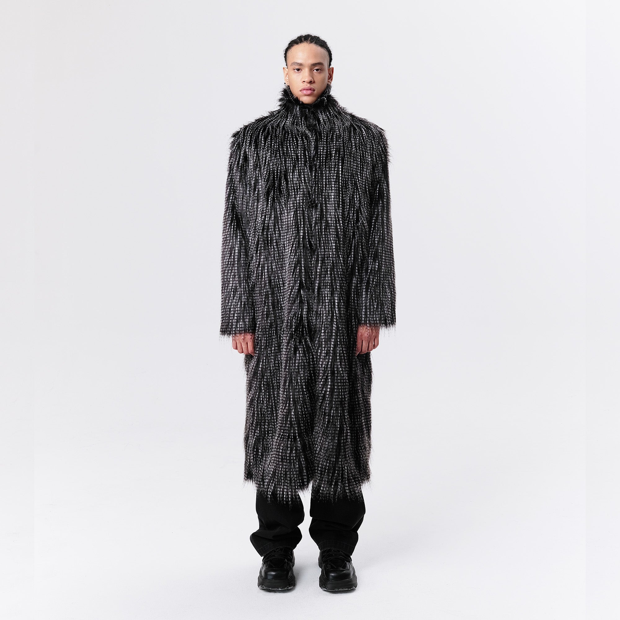 VANN VALRENCE Shaggy Layered Faux Fur Long Coat