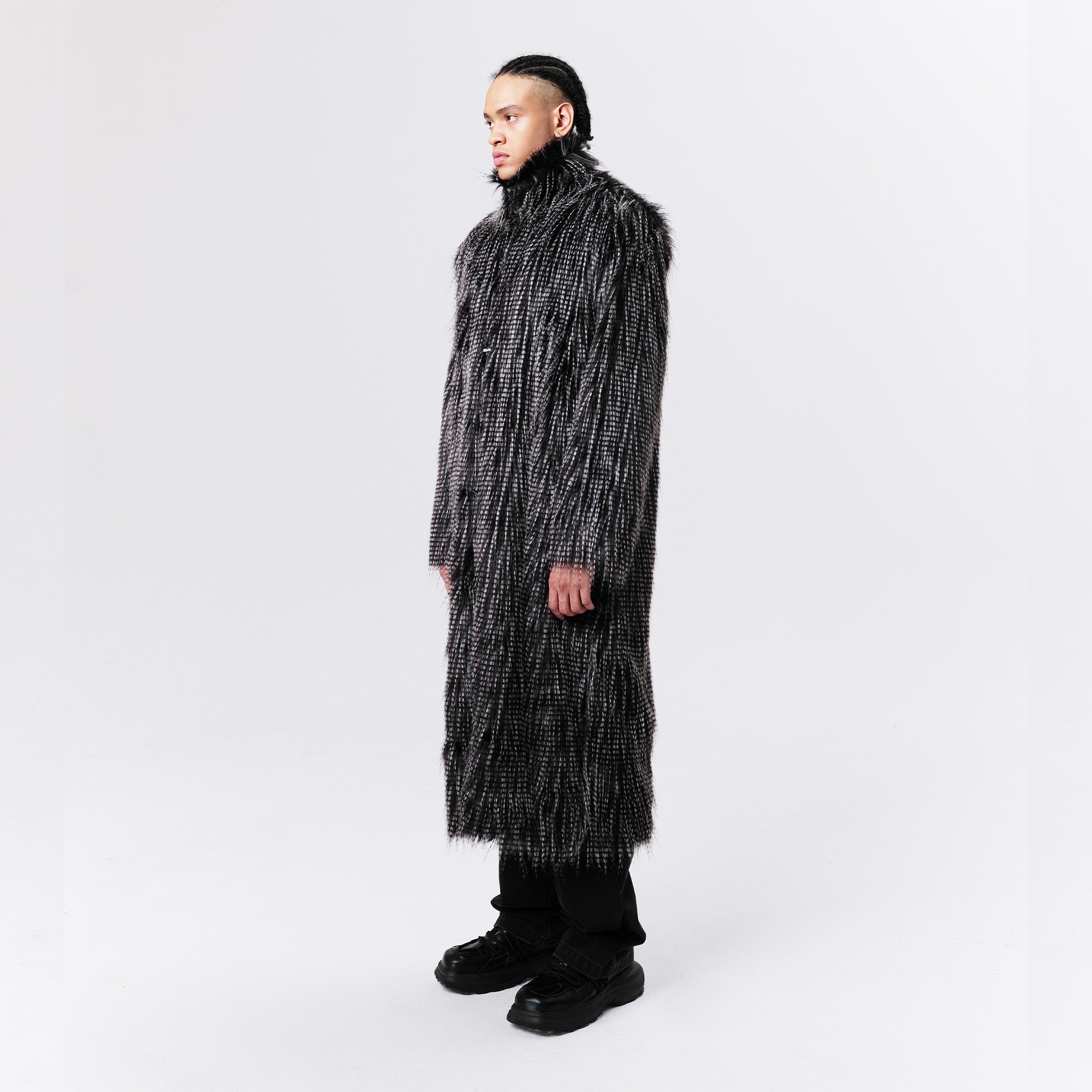 VANN VALRENCE Shaggy Layered Faux Fur Long Coat