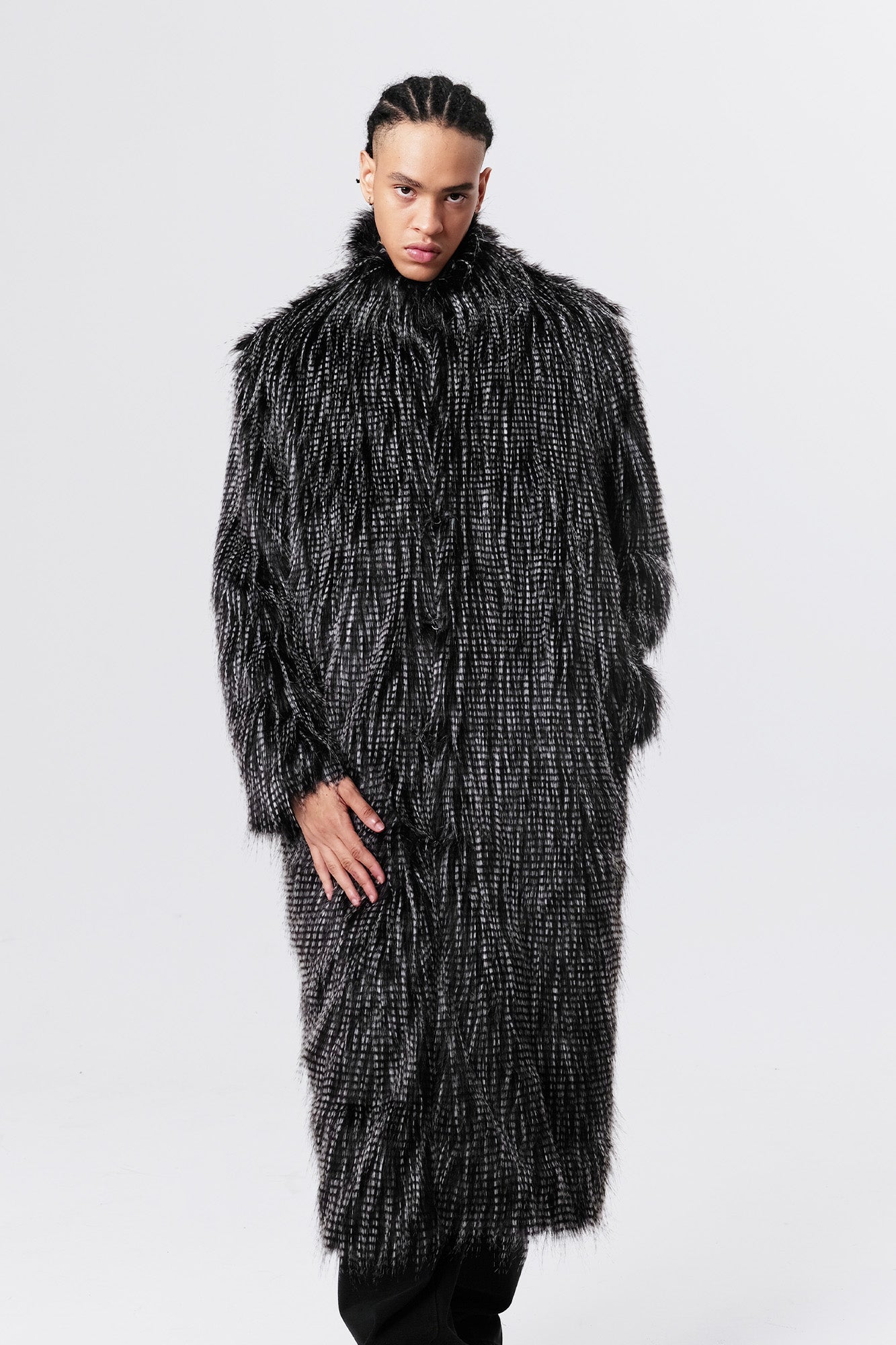 VANN VALRENCE Shaggy Layered Faux Fur Long Coat