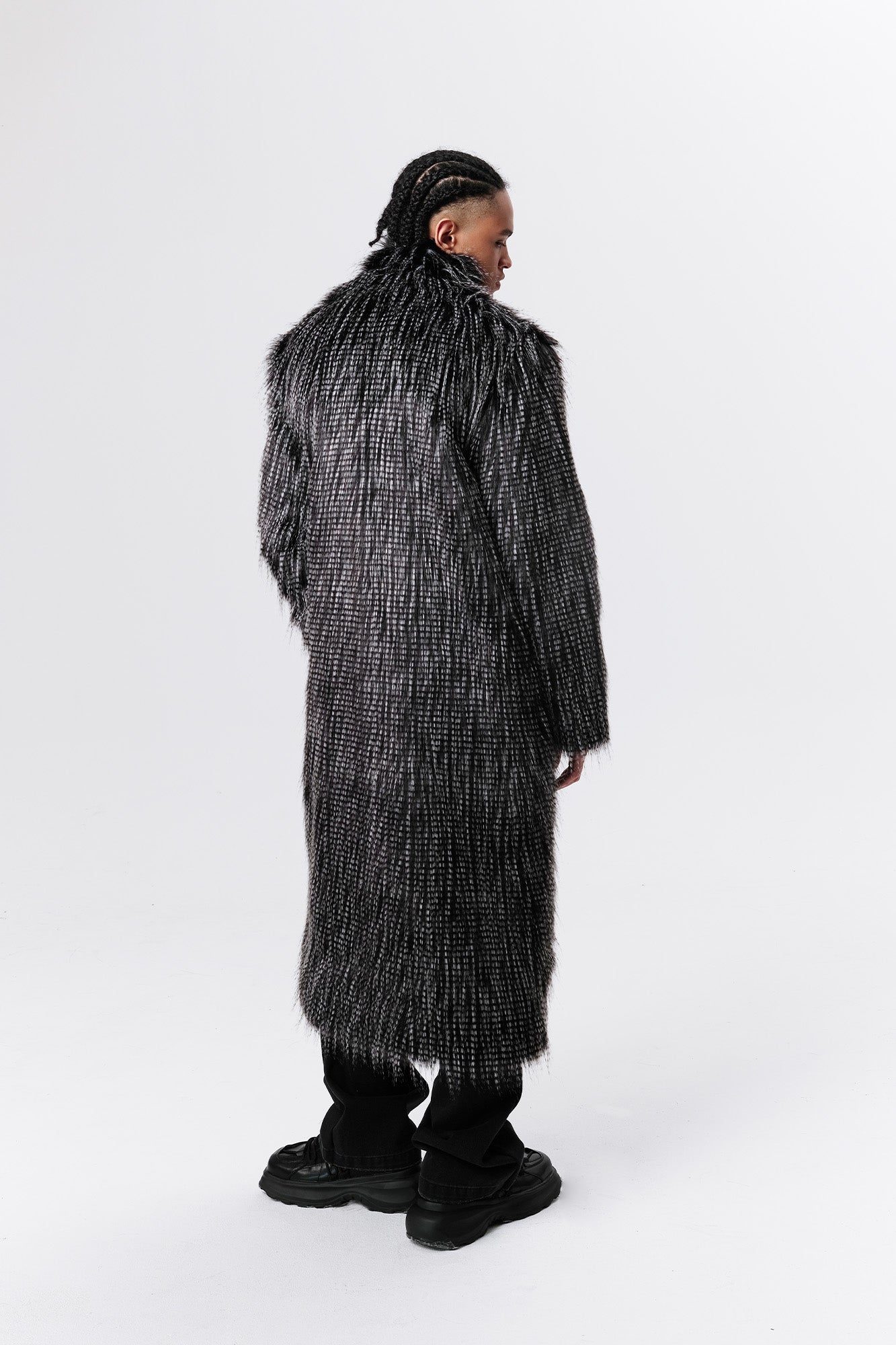 VANN VALRENCE Shaggy Layered Faux Fur Long Coat